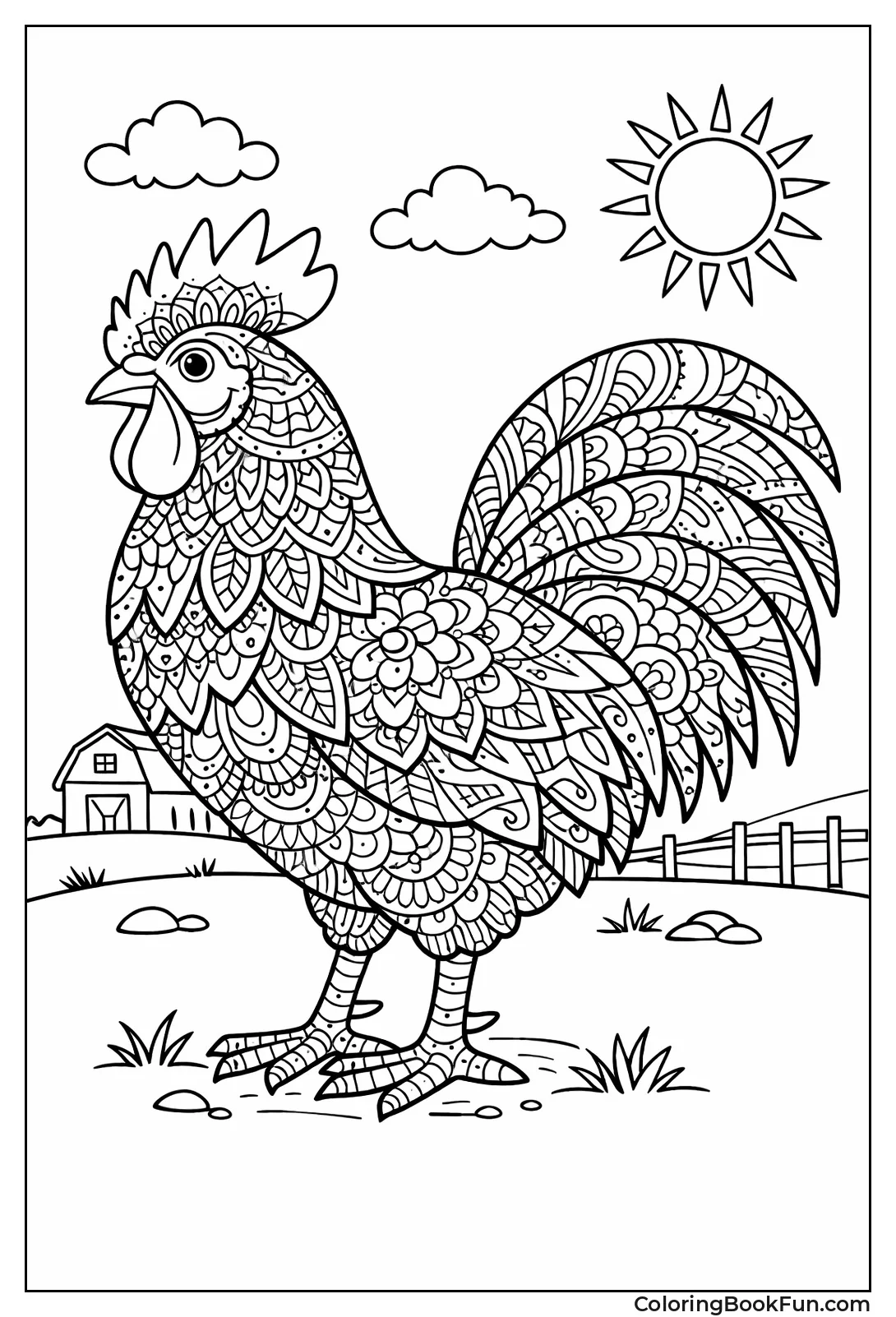 Rooster with Mandala Feathers