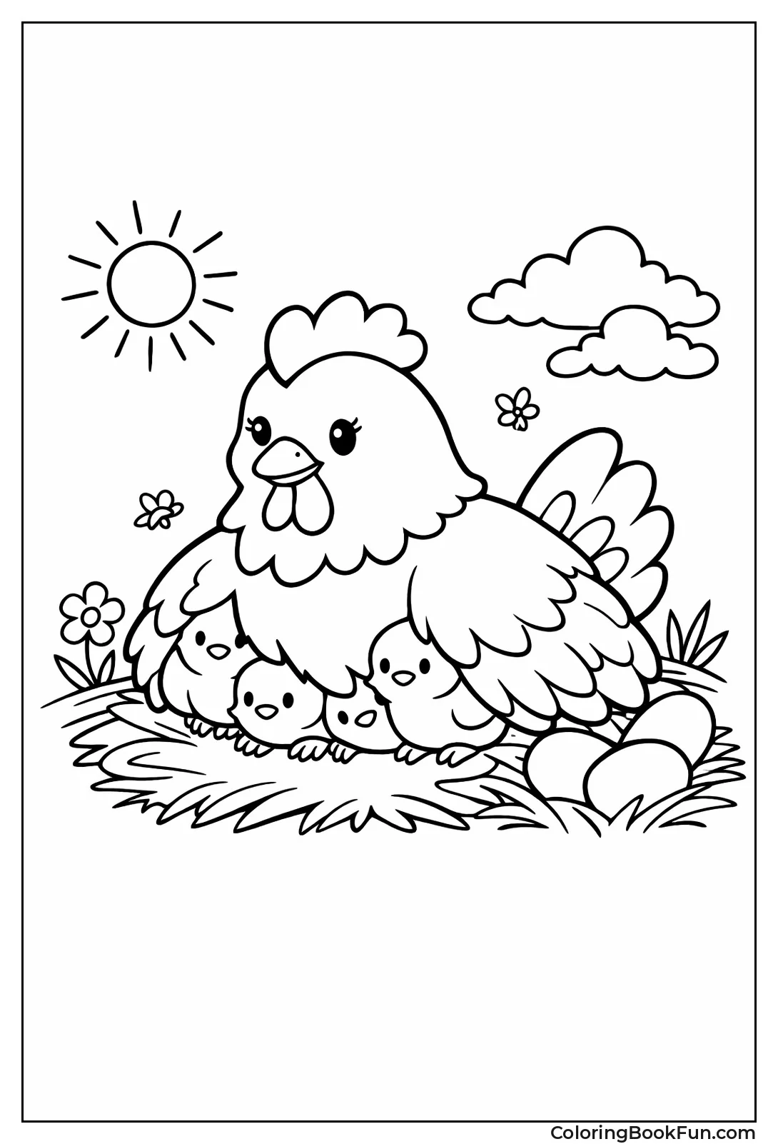 Mother Hen Warms Chicks