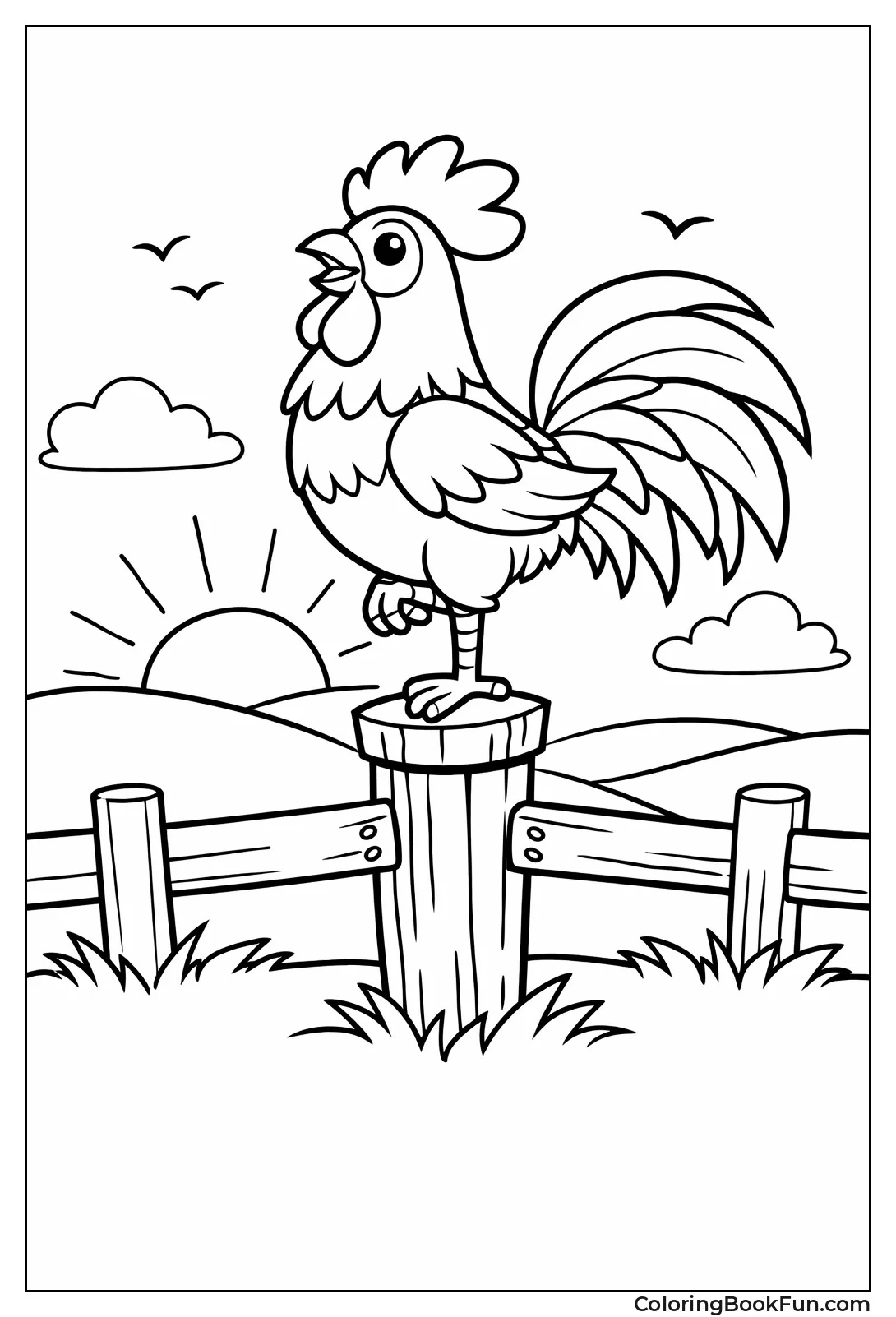 Rooster Perches on Fence