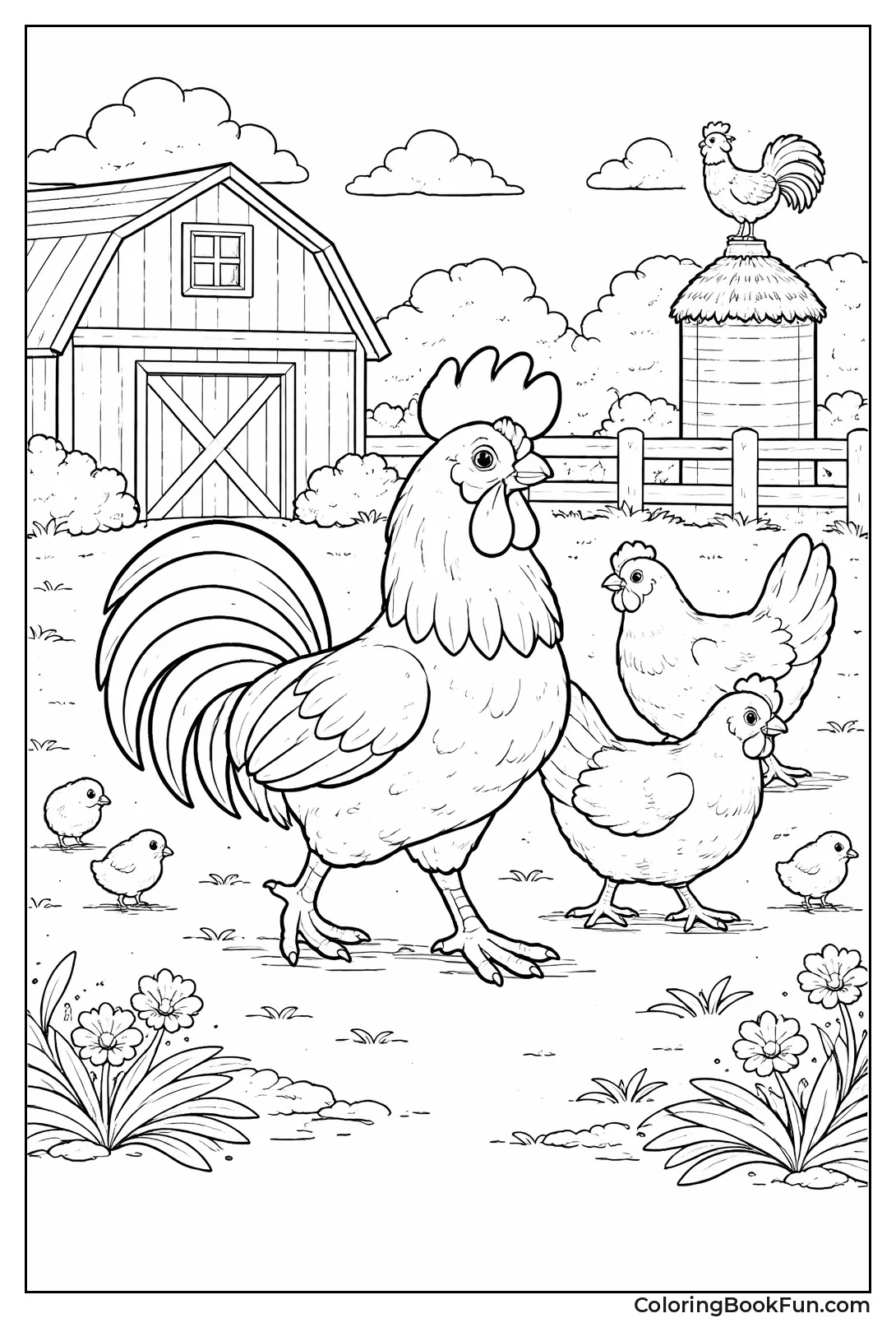 Rooster Struts with Hens