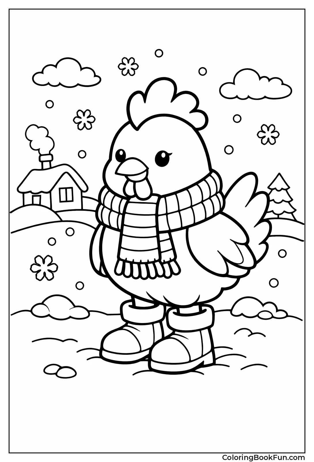 Hen Wears Winter Scarf