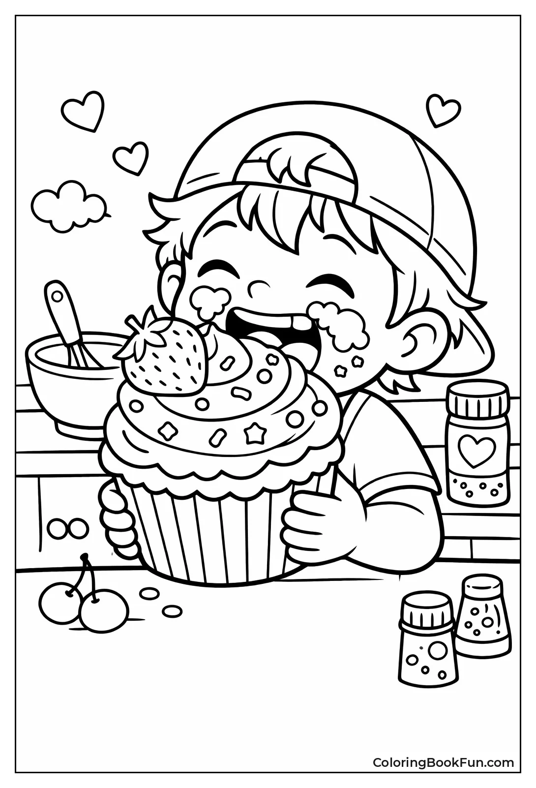 Kid Eating Messy Cupcake