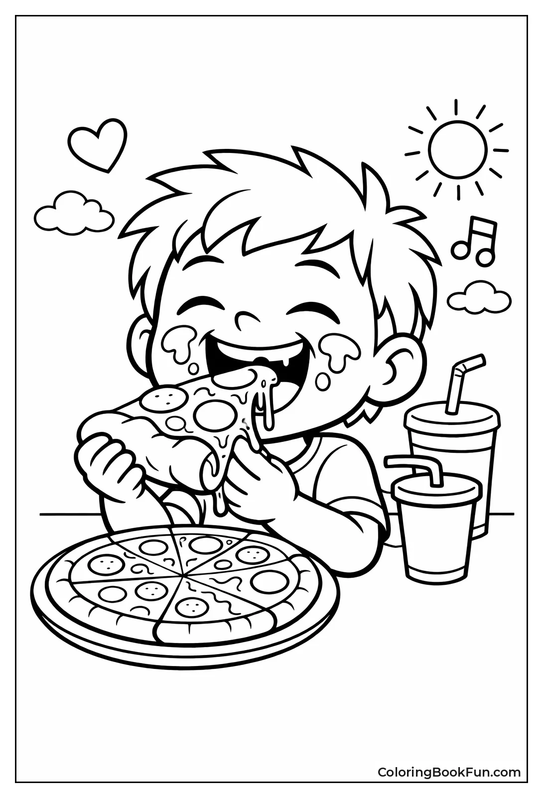 Kid Eating Cheesy Pizza Slice
