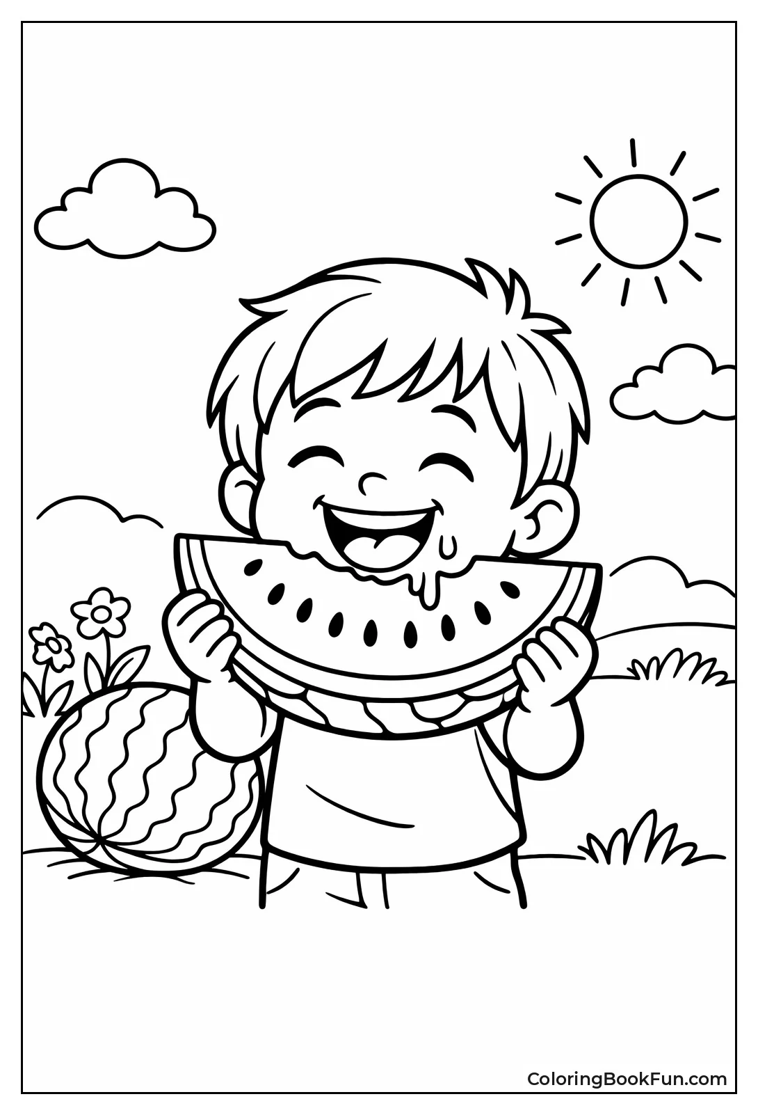 Child Eating Watermelon Wedge