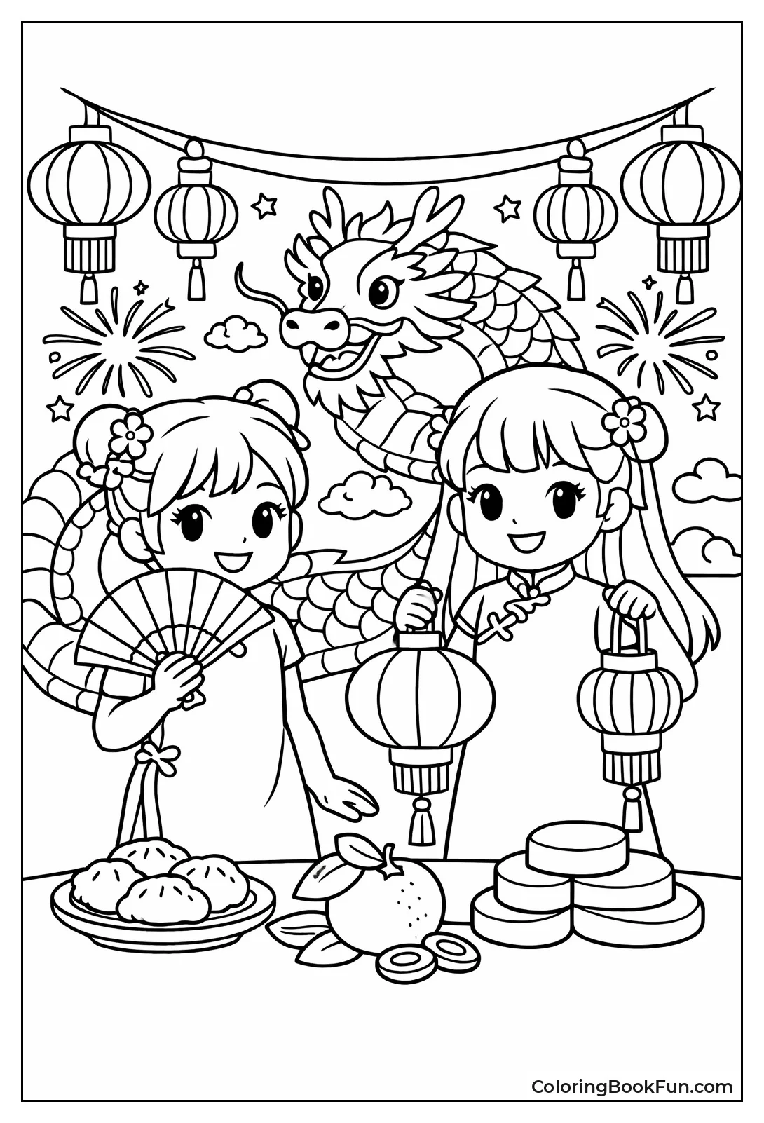 Girls Hold Fans in Qipao