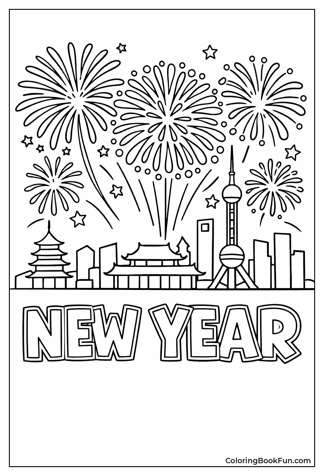 Fireworks Burst Over City Skyline