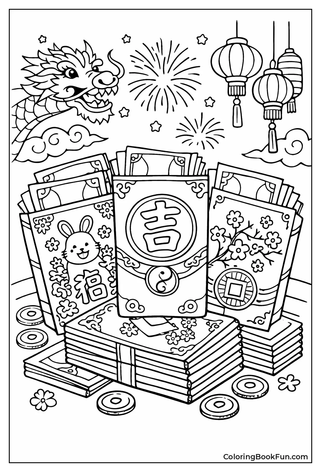 Stacked Gold Patterned Red Envelopes