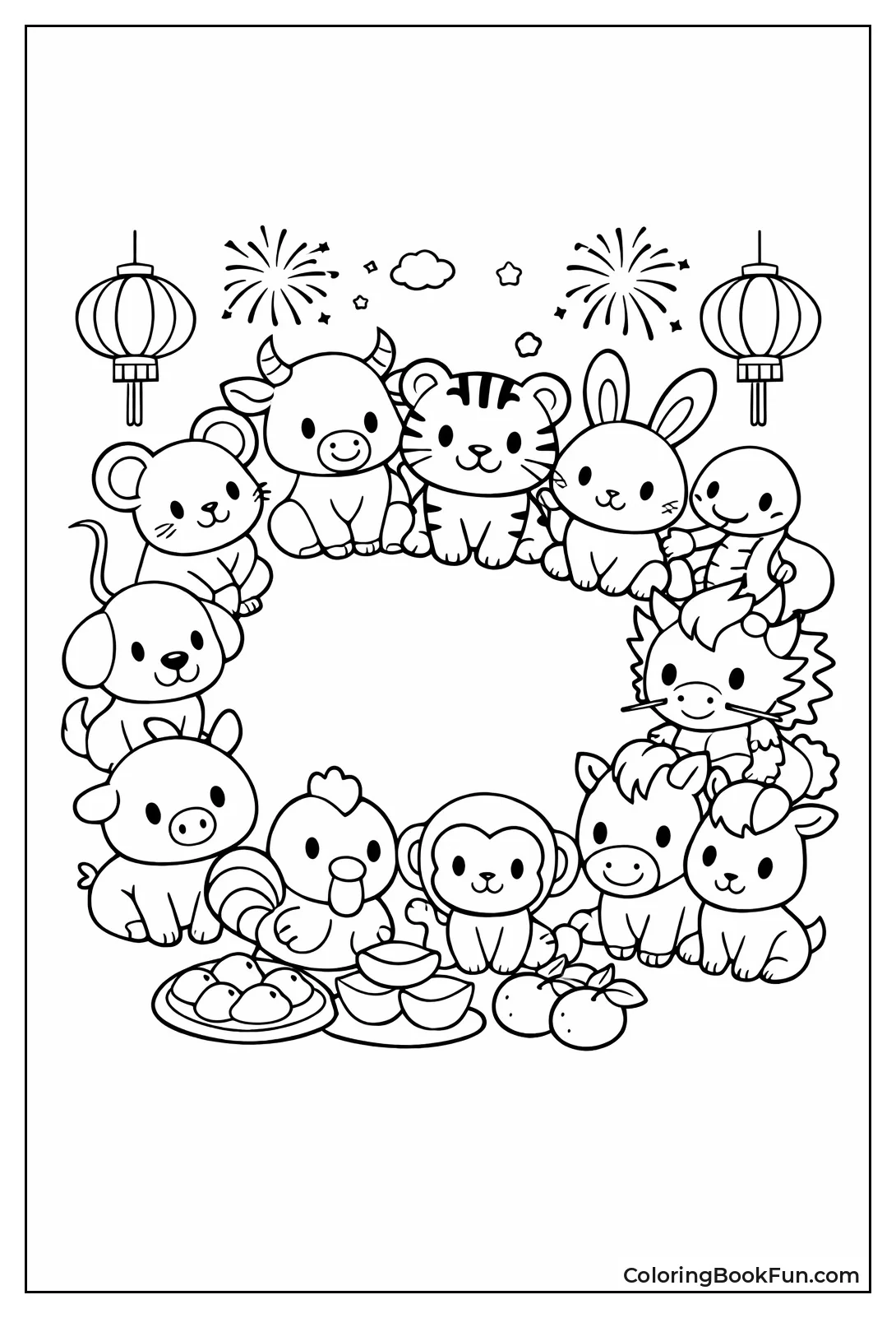 Cute Zodiac Animals Sit Circle