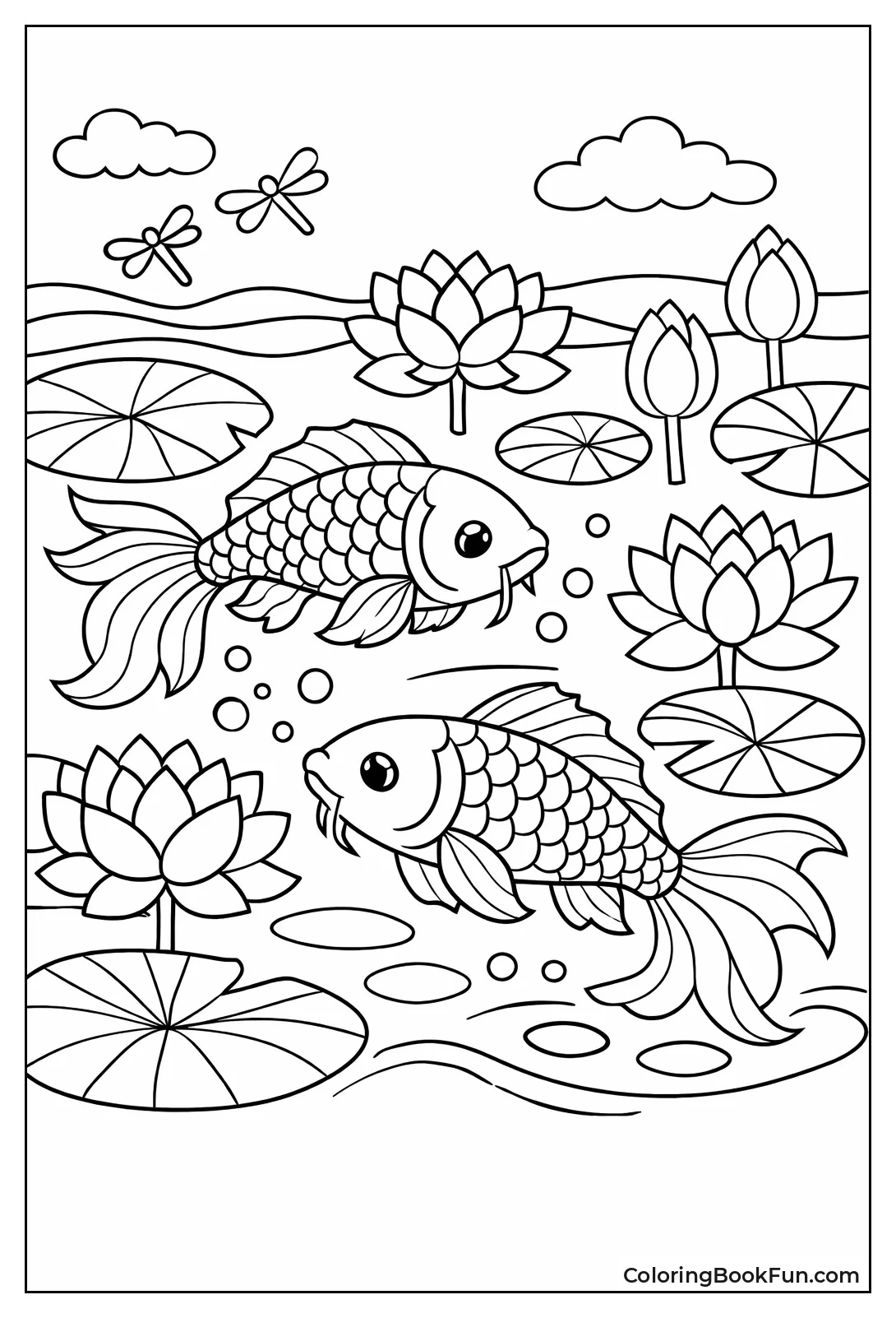 Koi Swim in Lotus Pond