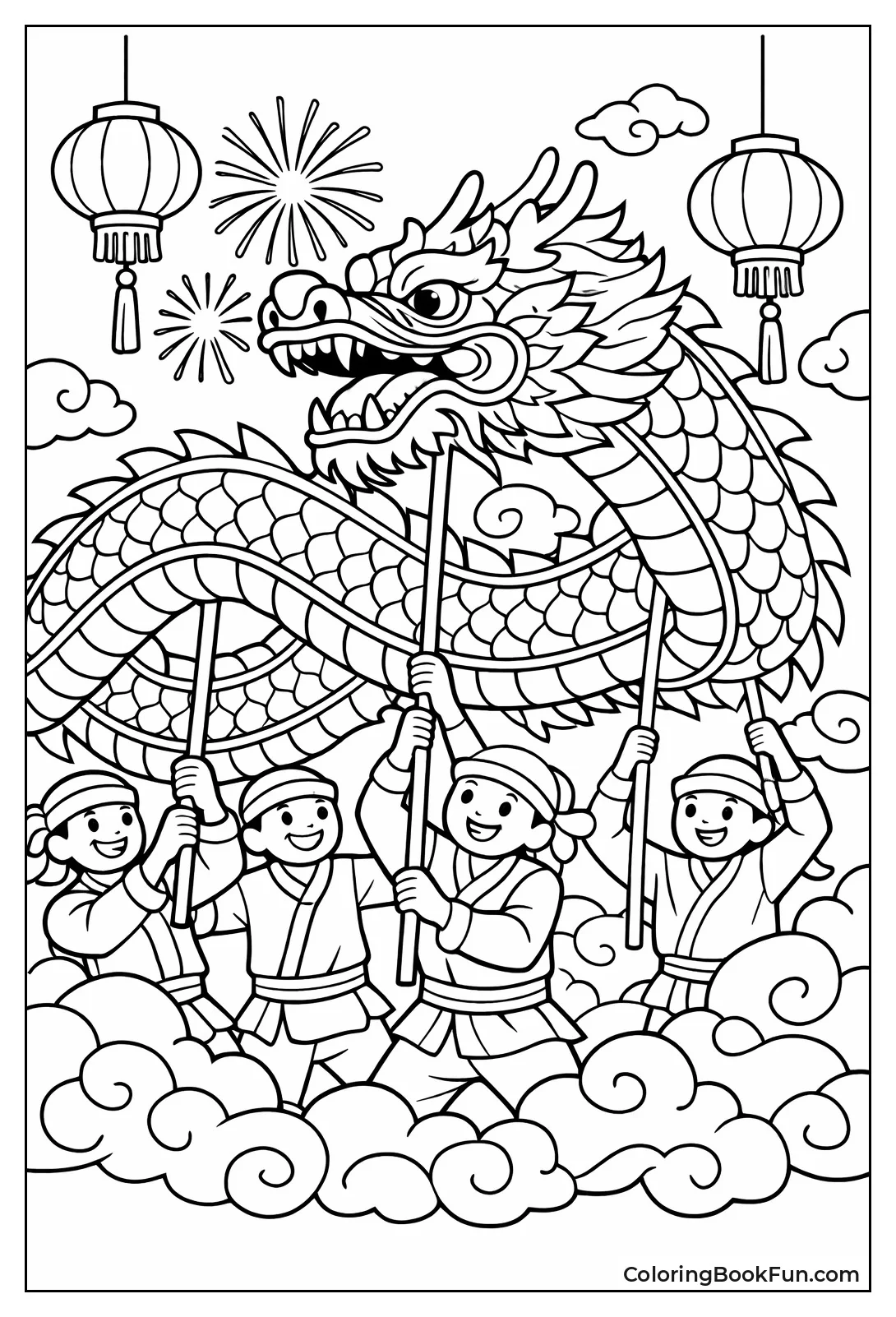 Dragon Dancers Hold Winding Puppet