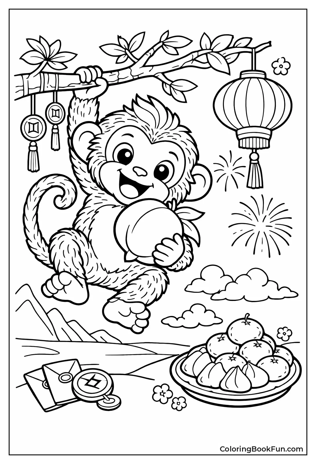 Monkey Swings Holding Ripe Peach