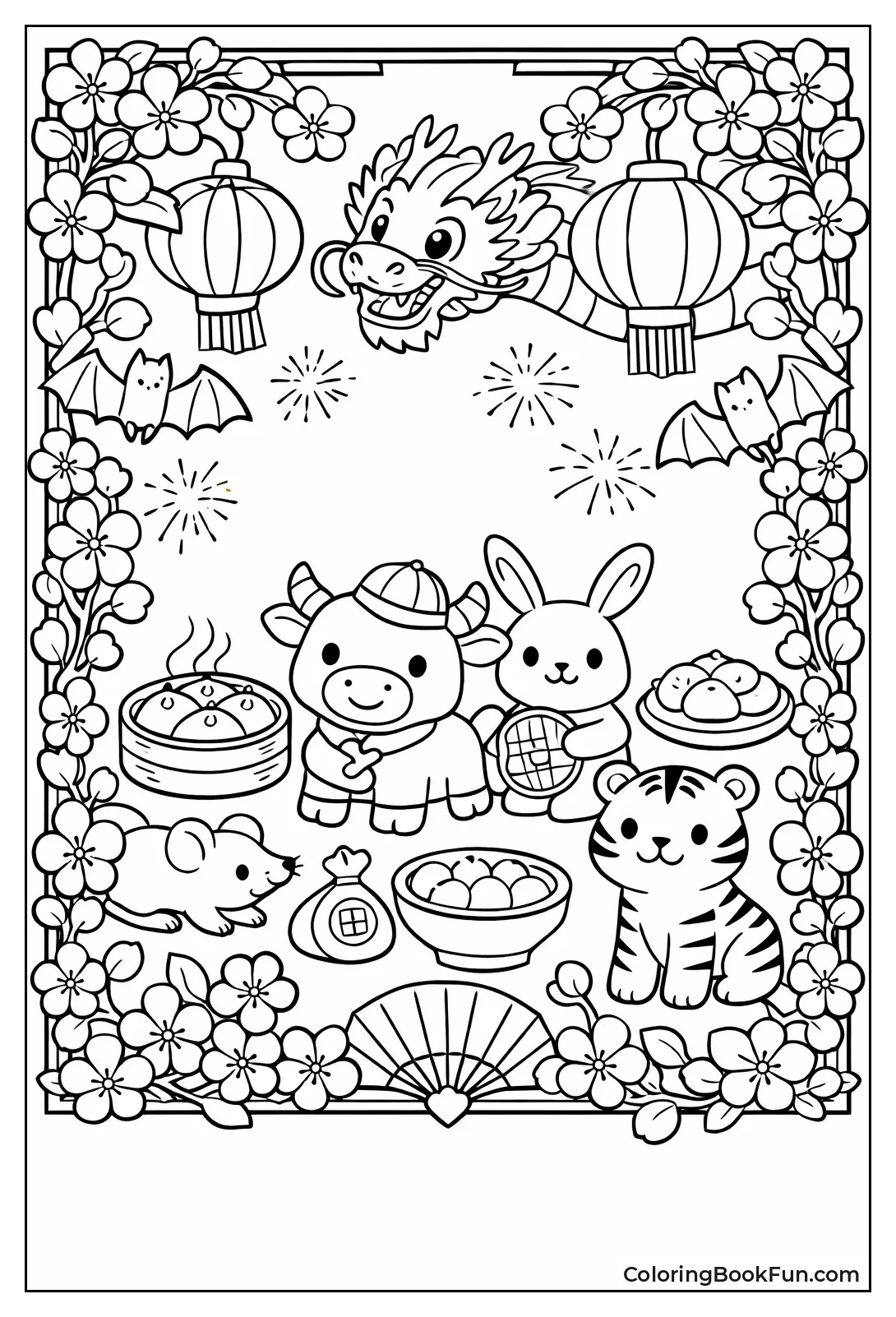 Peach Blossoms Frame Lucky Bats