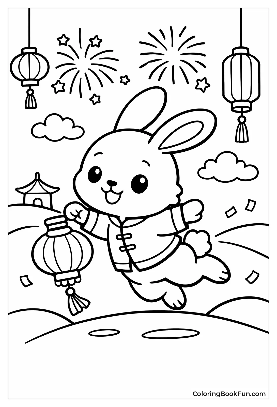 Rabbit Leaps Holding Bright Lantern