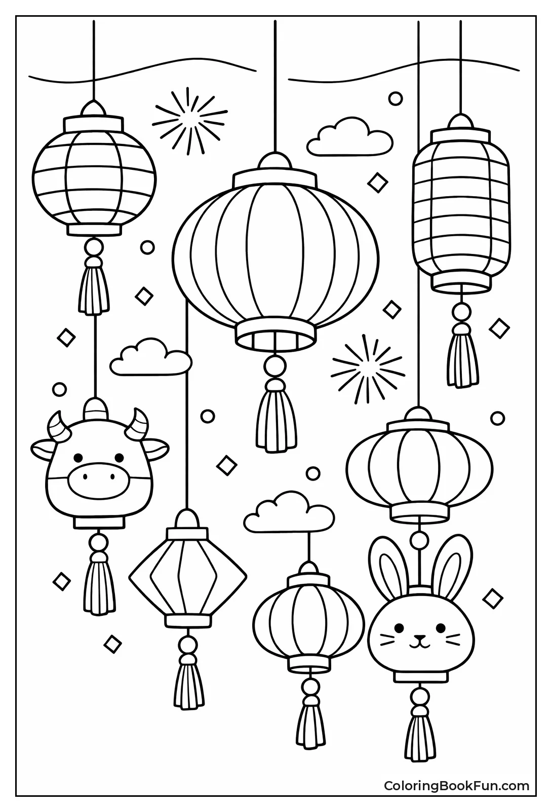 Red Lanterns Hang with Tassels