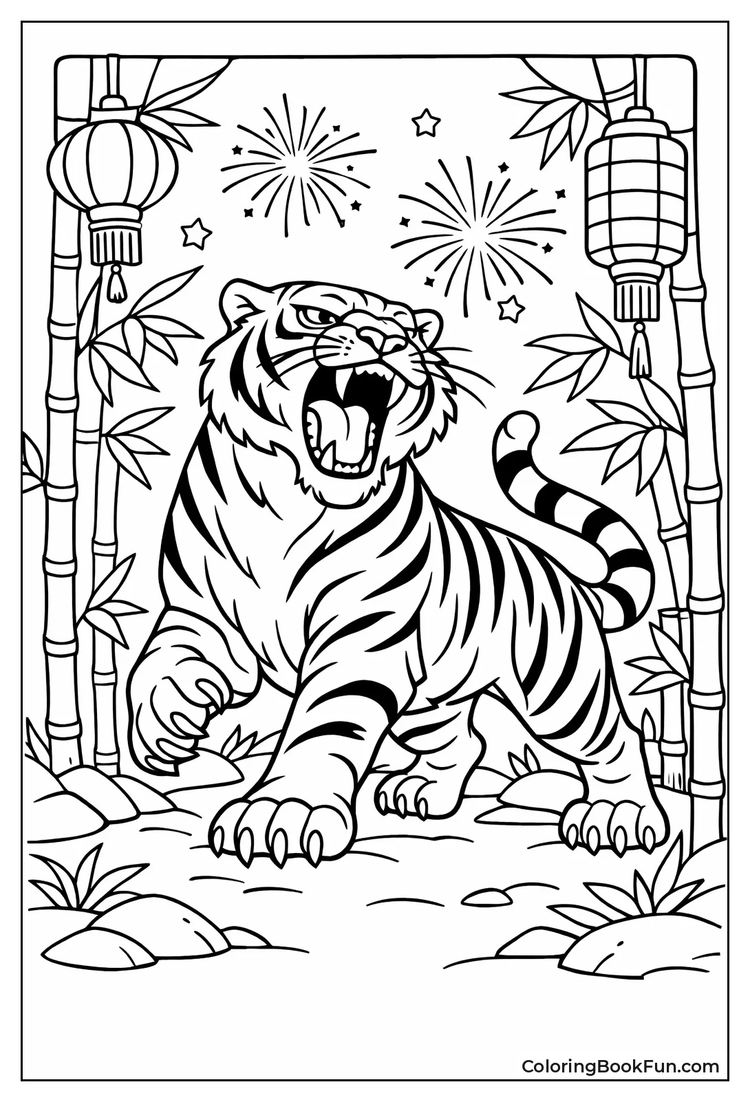 Tiger Roars in Bamboo Forest