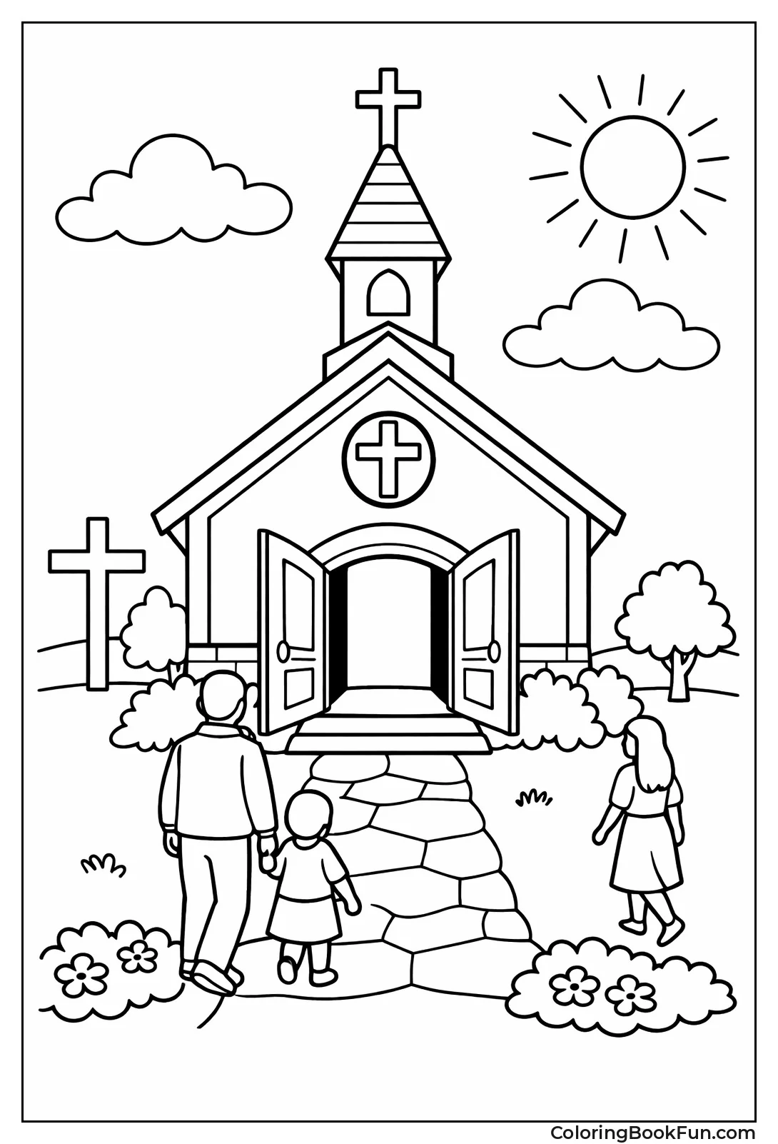 Church with Tall Steeple Cross