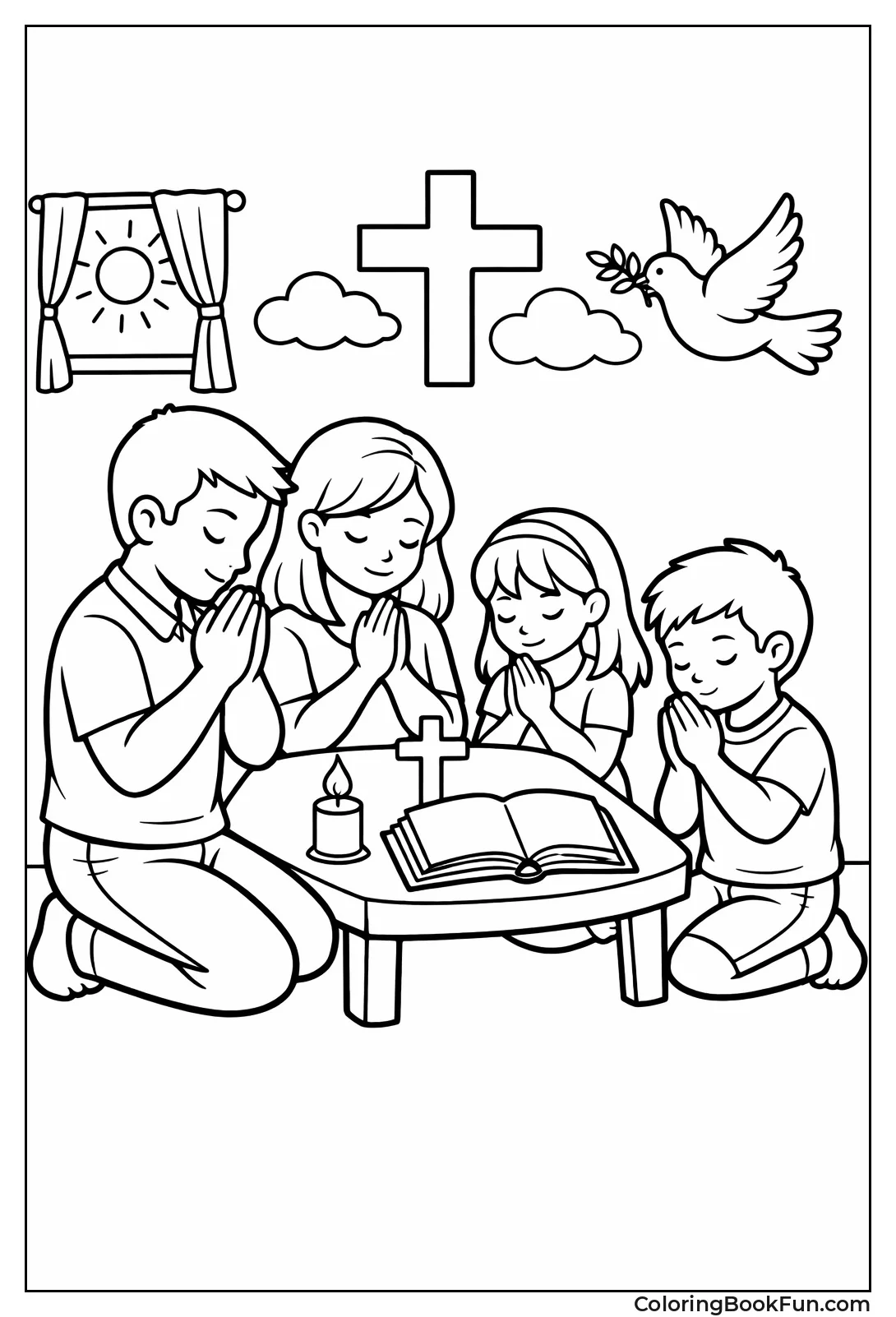 Family Kneels in Prayer