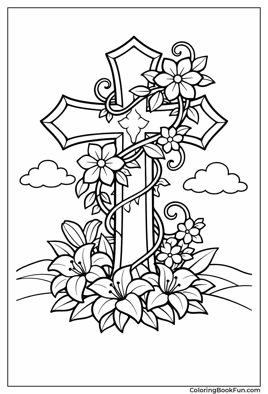 Cross Wrapped in Vines Flowers