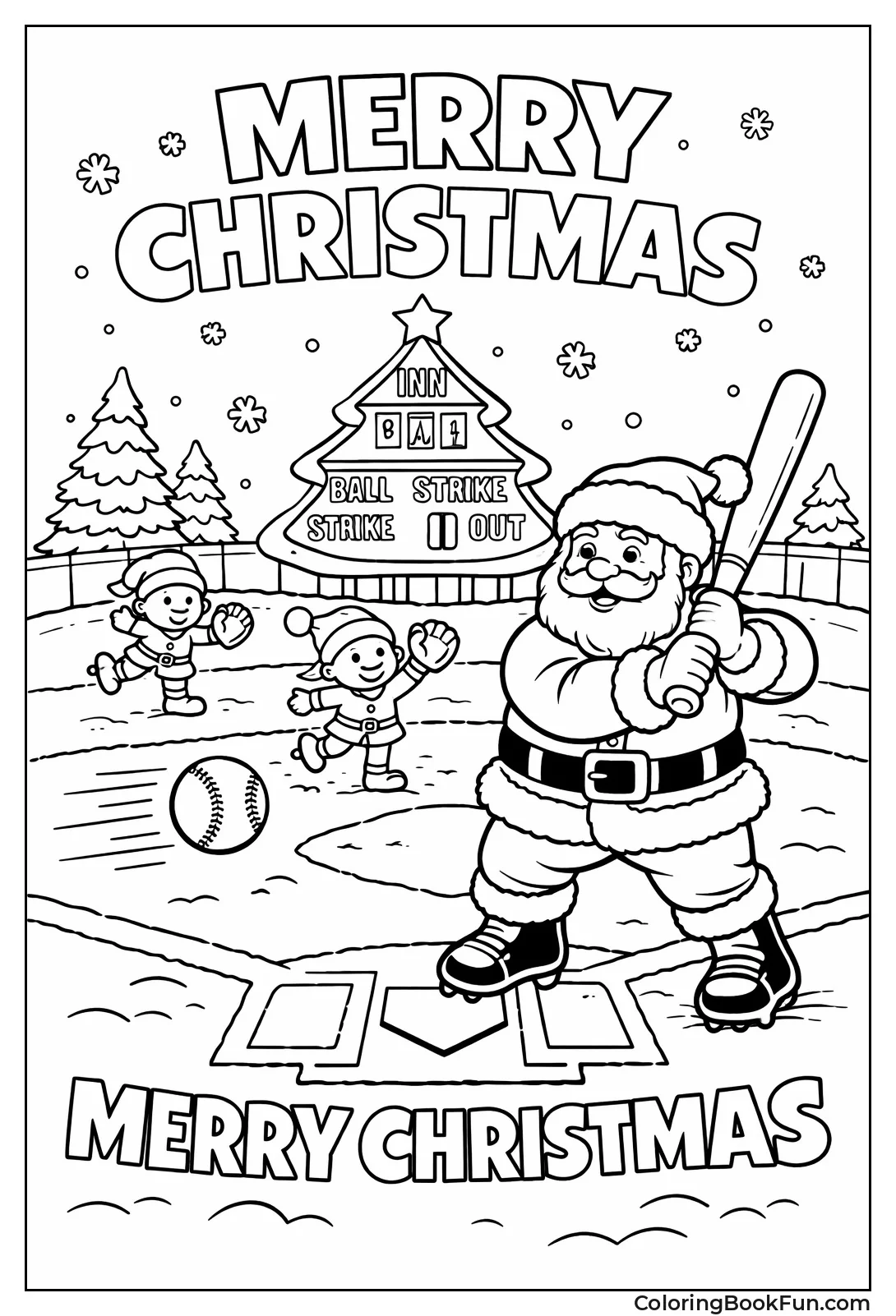 Santa Plays Snowy Baseball