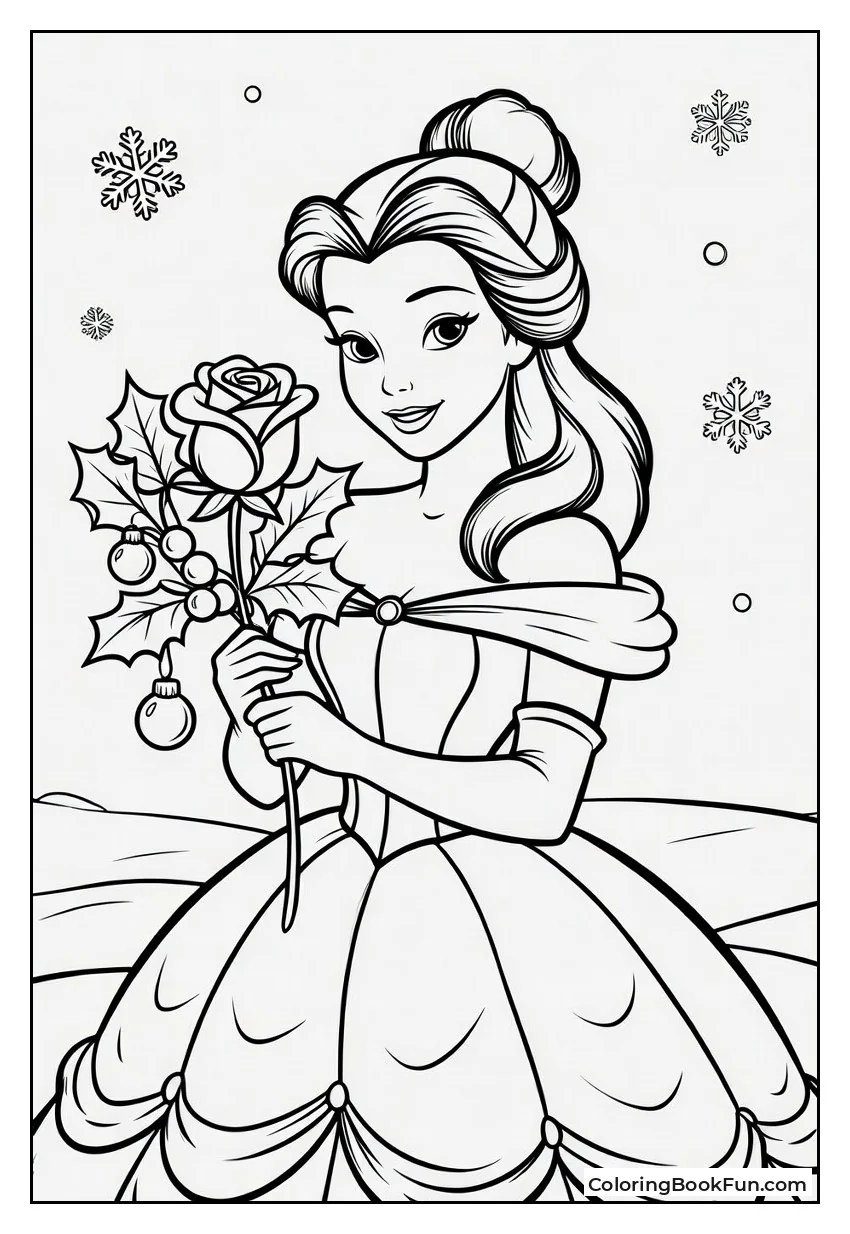 Belle Holds a Rose in Snow