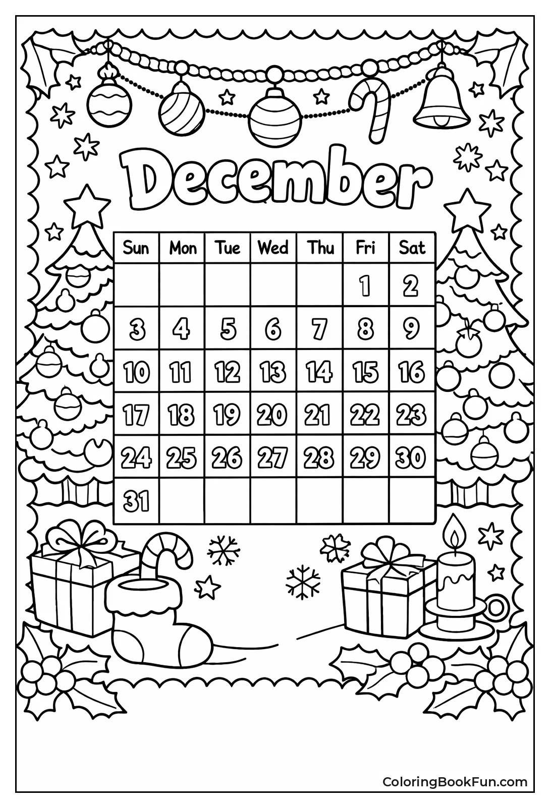 Christmas Trees Border December Dates