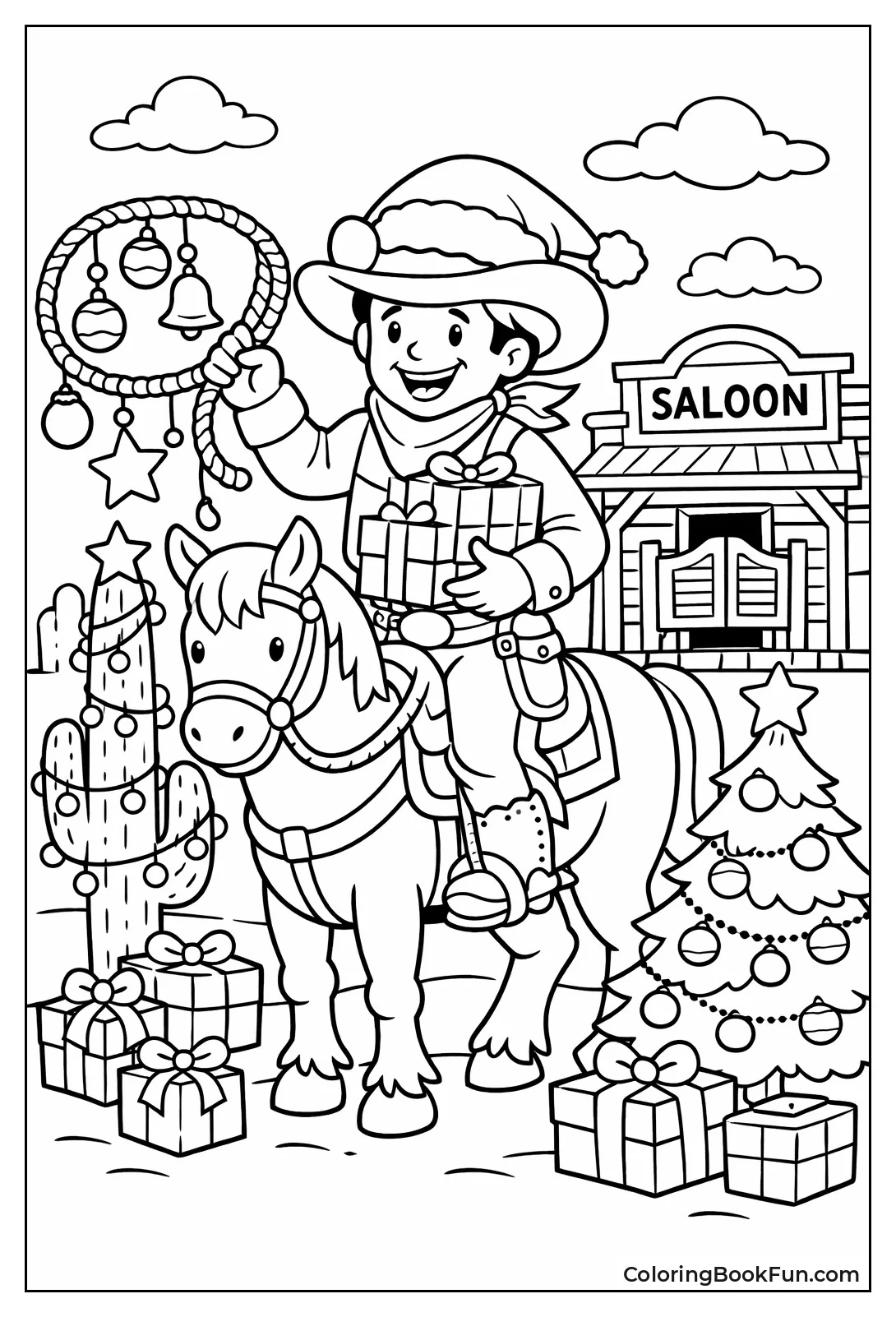 Christmas Cowboy Holding Gifts