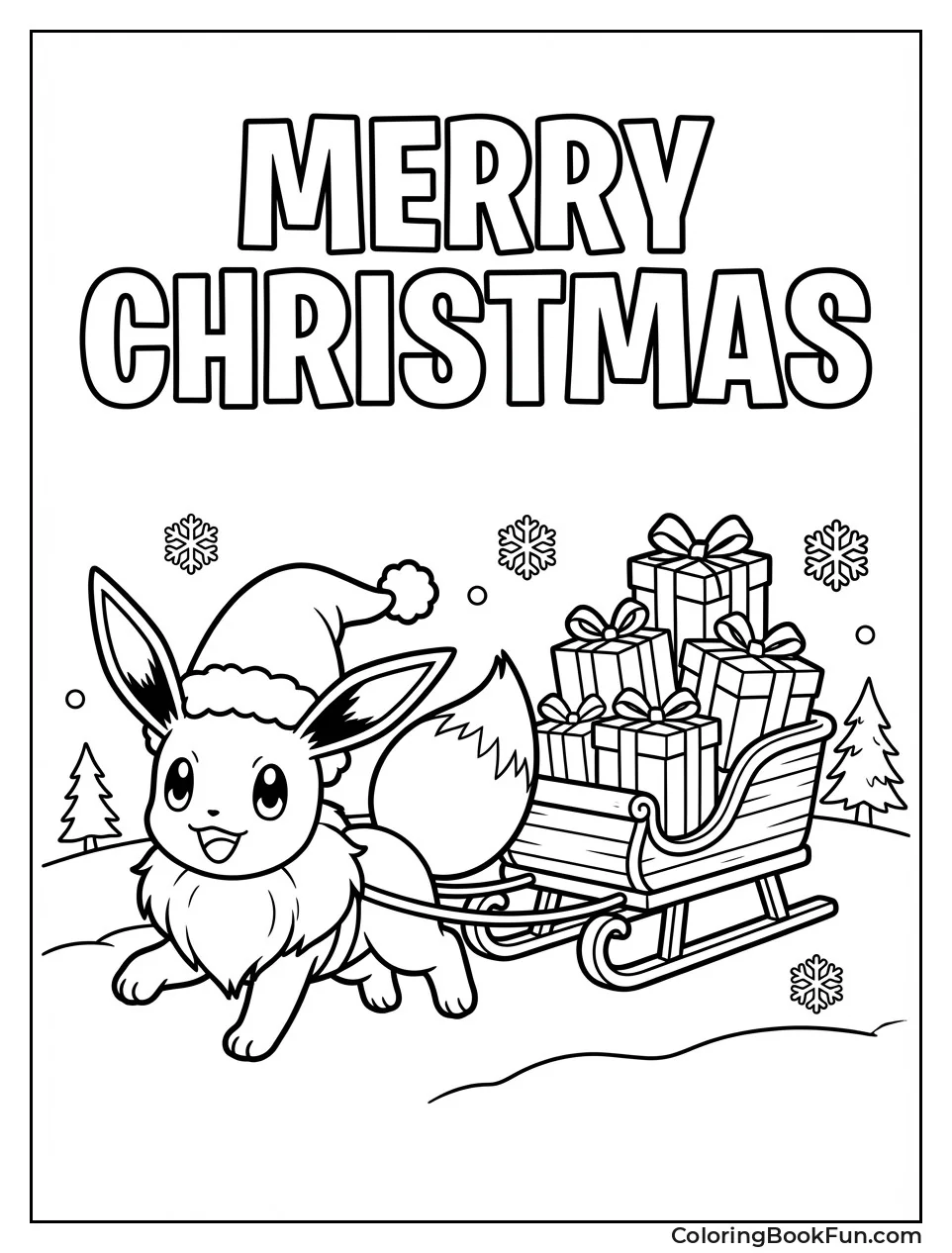 Christmas Eevee Pulling Sleigh