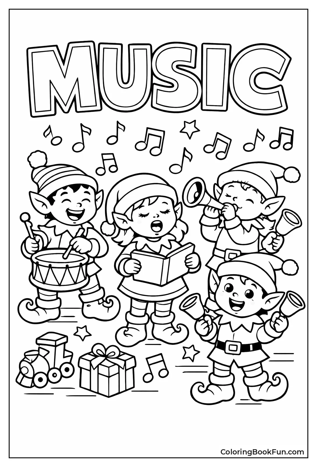 Elves Caroling with Instruments