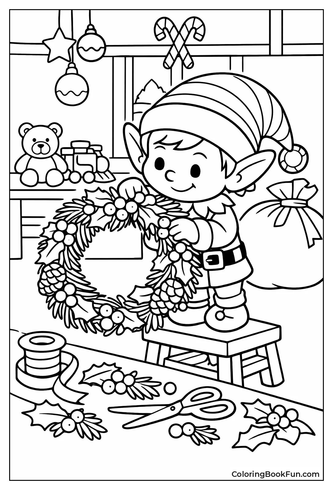 Elf Crafting Holiday Wreath