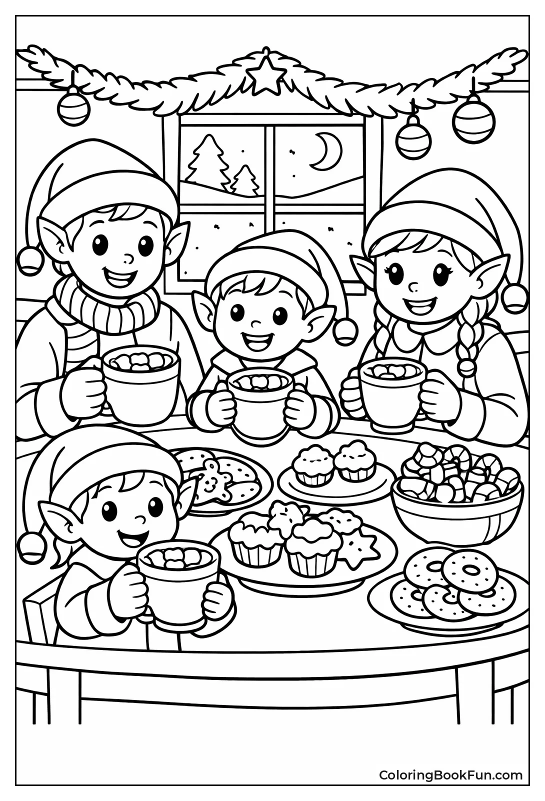 Elf Family Sipping Cocoa