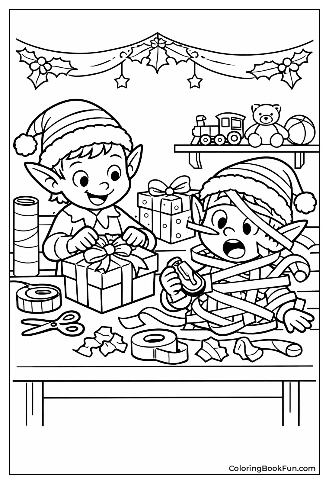 Elves Wrapping Colorful Gifts