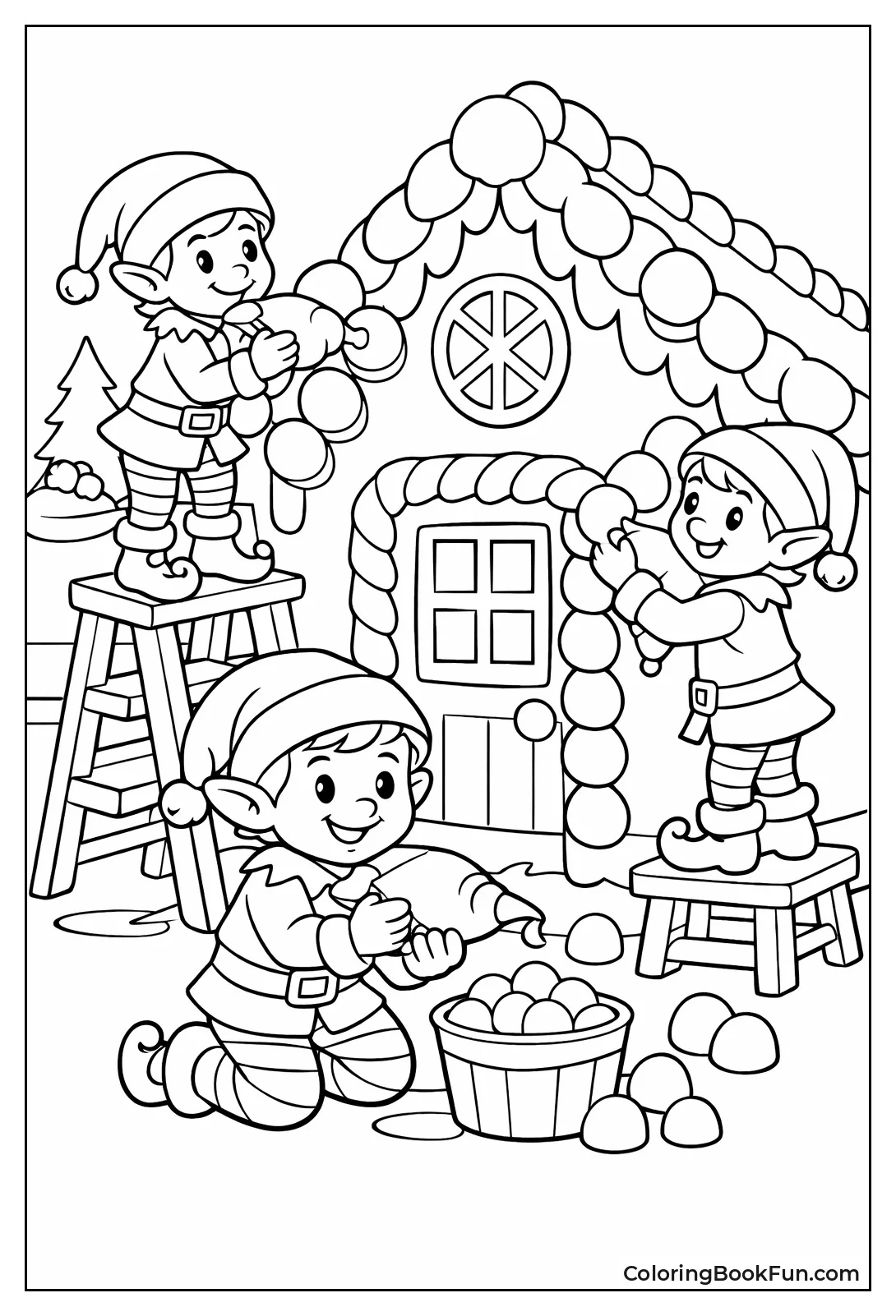 Elves Building Gingerbread House