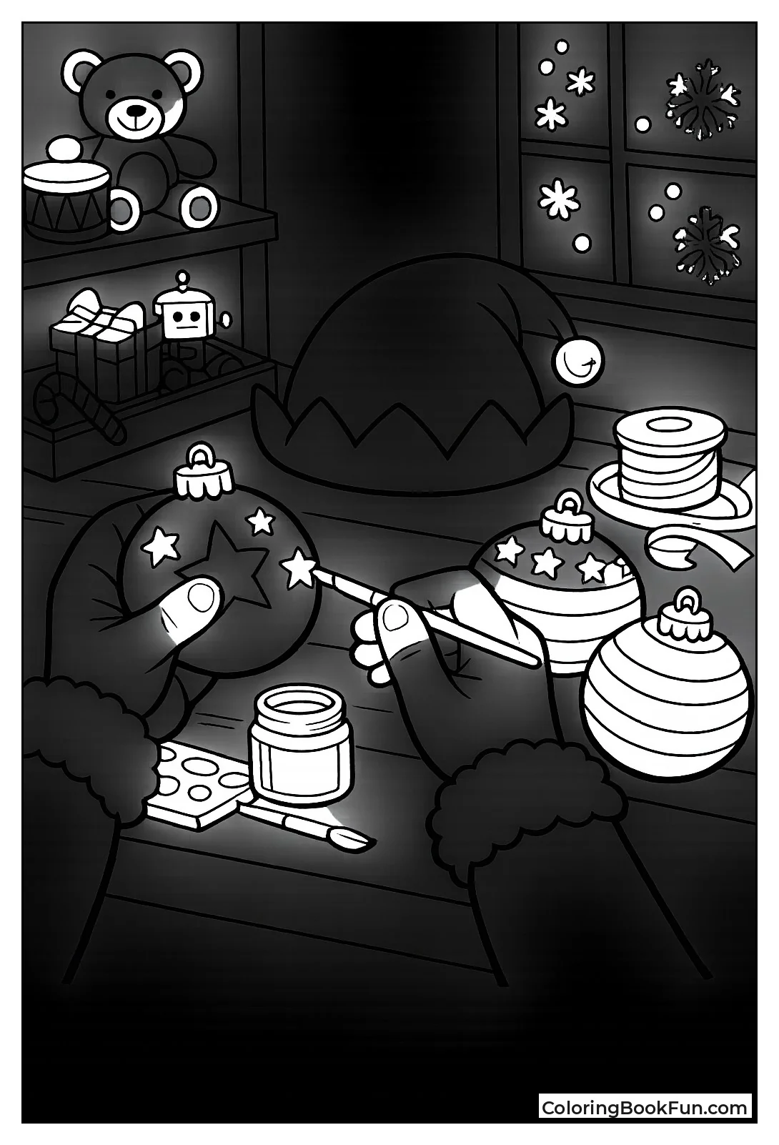 Elf Painting Shiny Ornaments