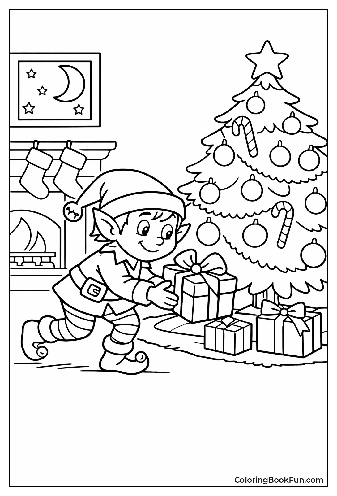 Elf Placing Tree Gift