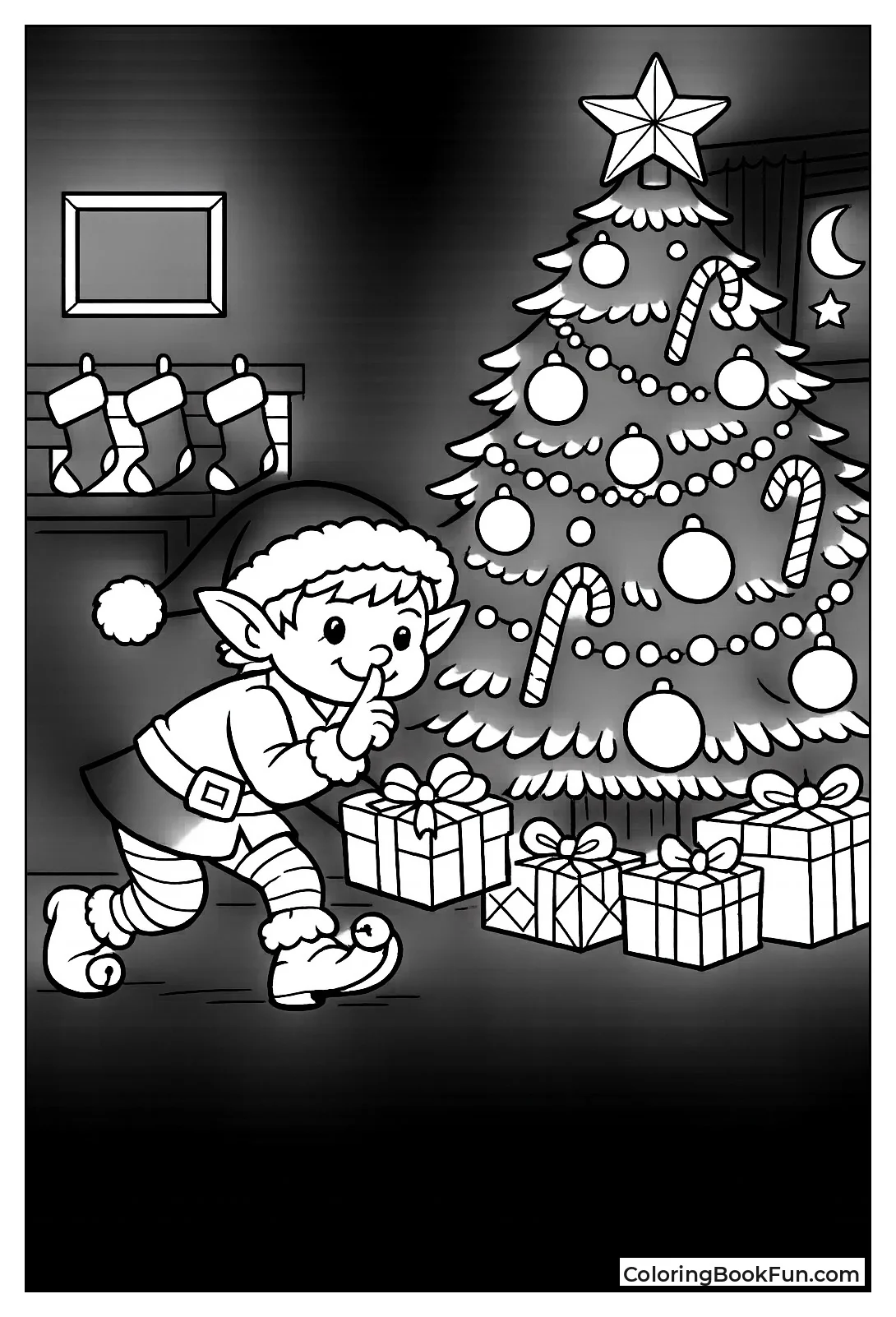 Elf Placing Tree Gift