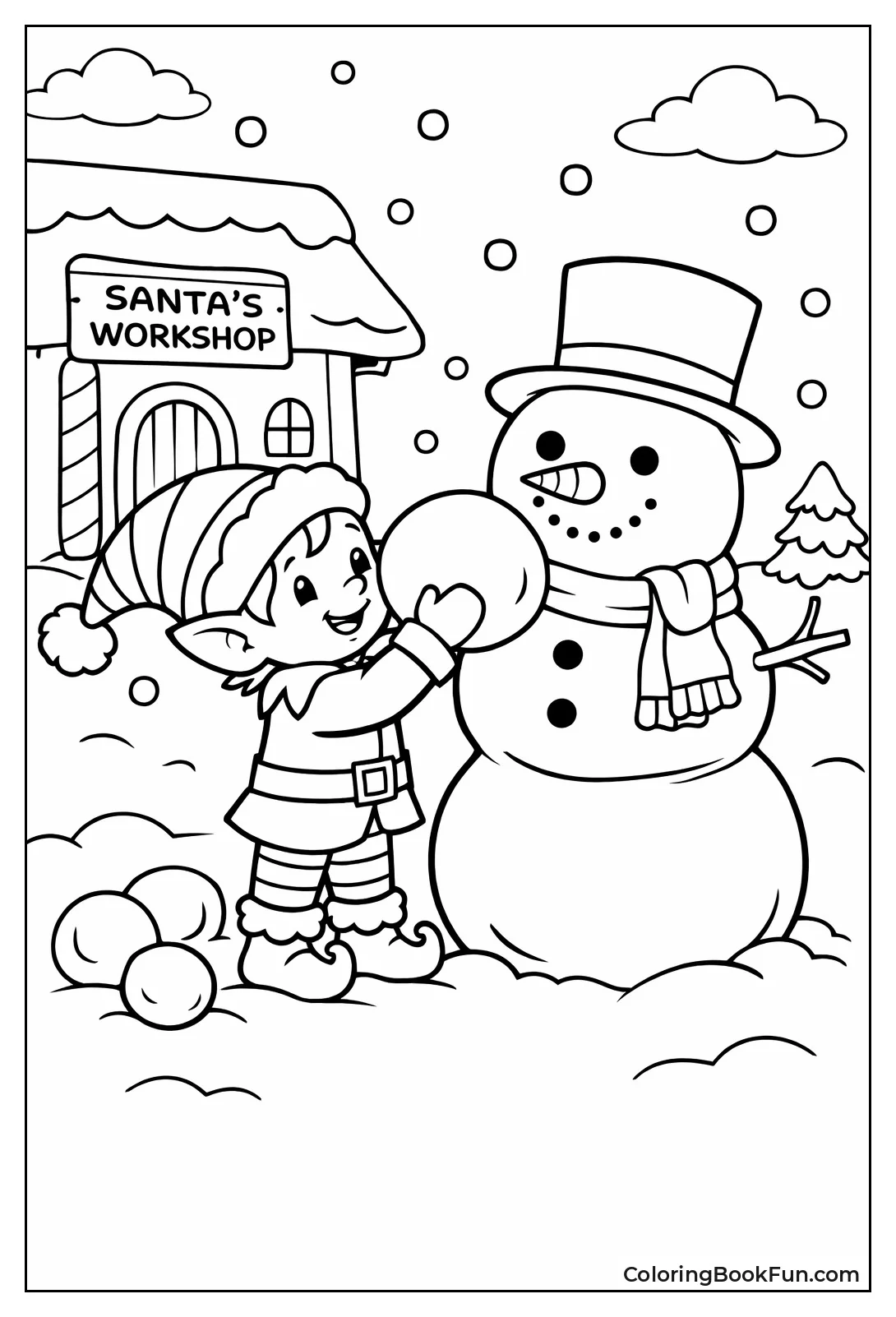 Elf Building Snowman