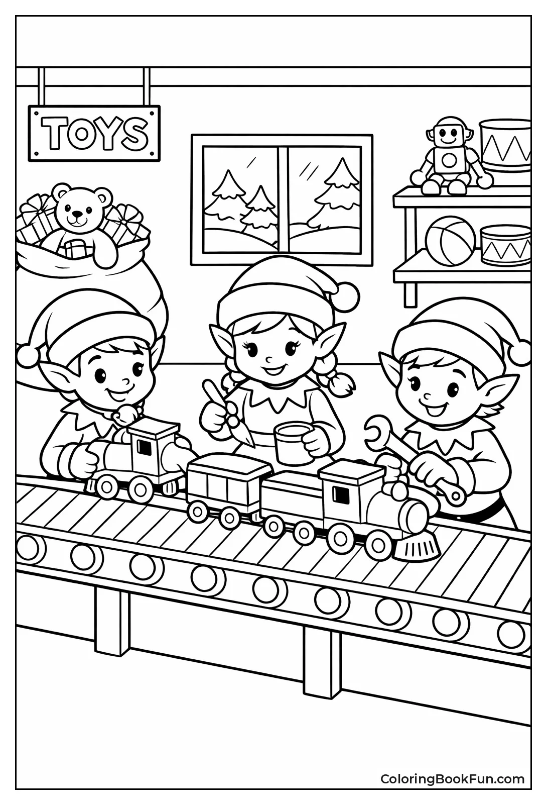 Three Elves Building Train