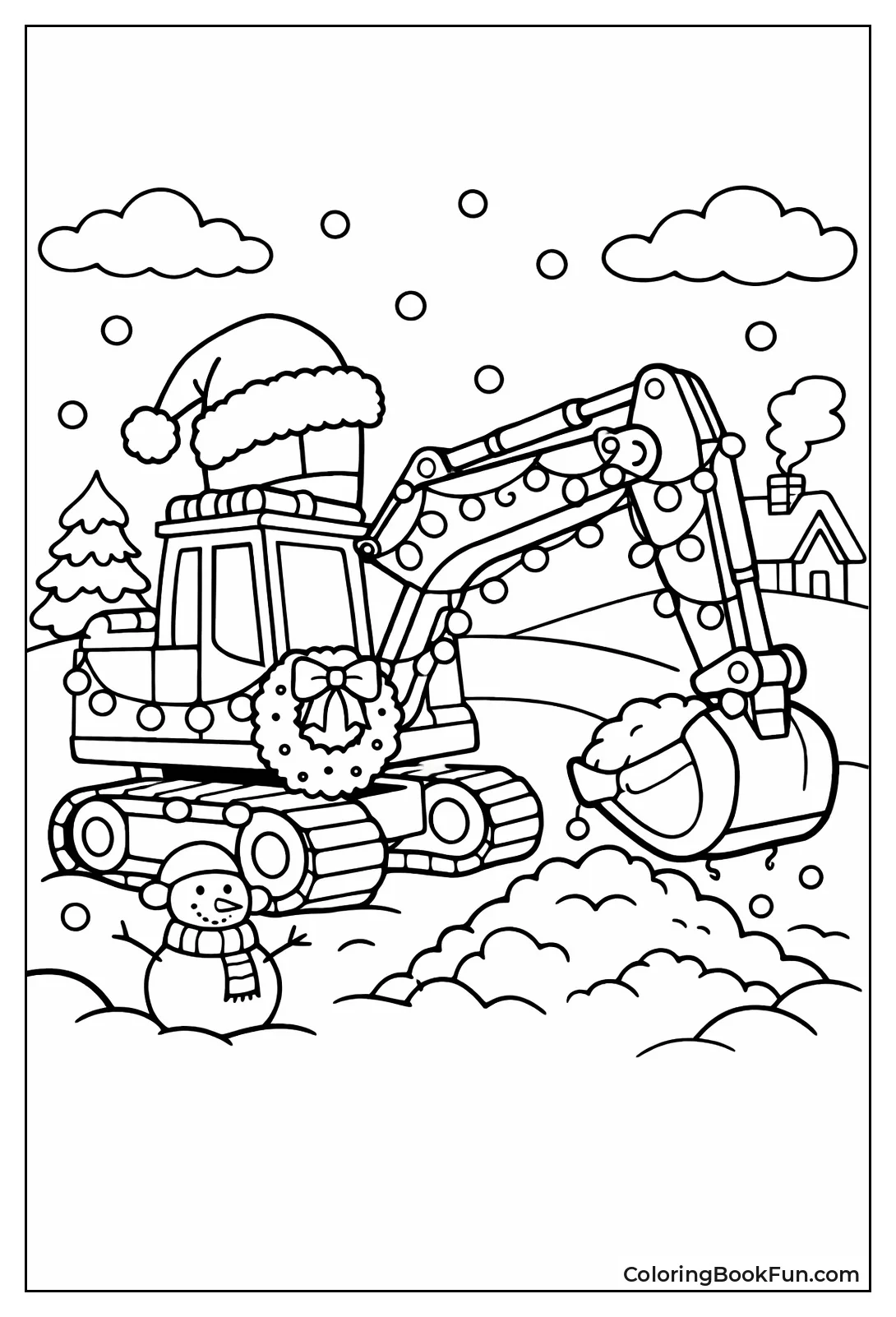 Christmas Excavator Wearing Santa Hat