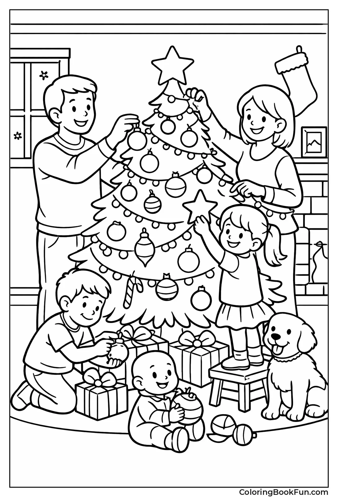 Family Decorating Christmas Tree