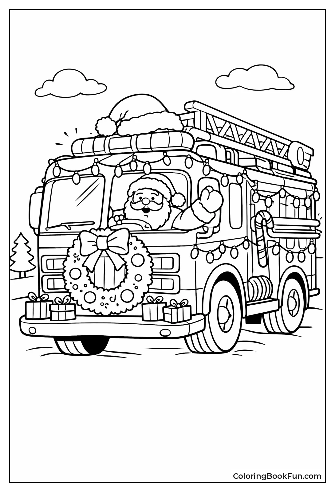 Christmas Fire Truck with Wreath