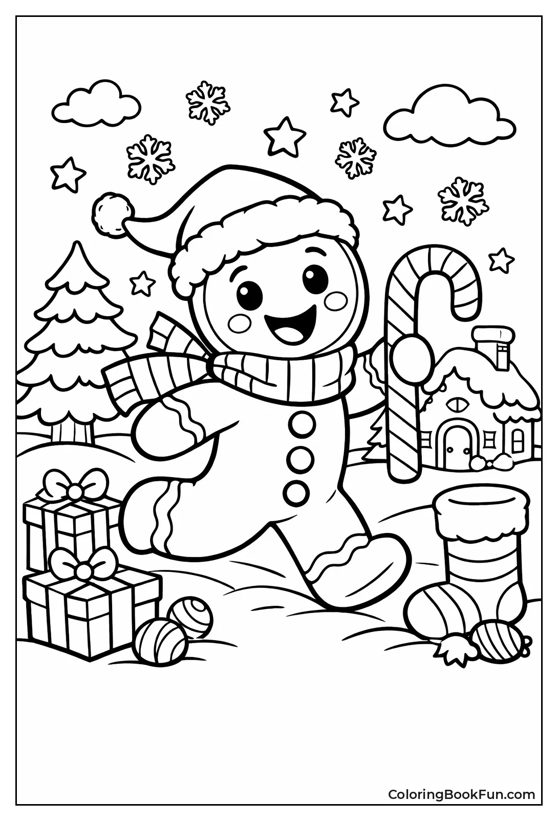 Gingerbread Man Wearing Santa Hat