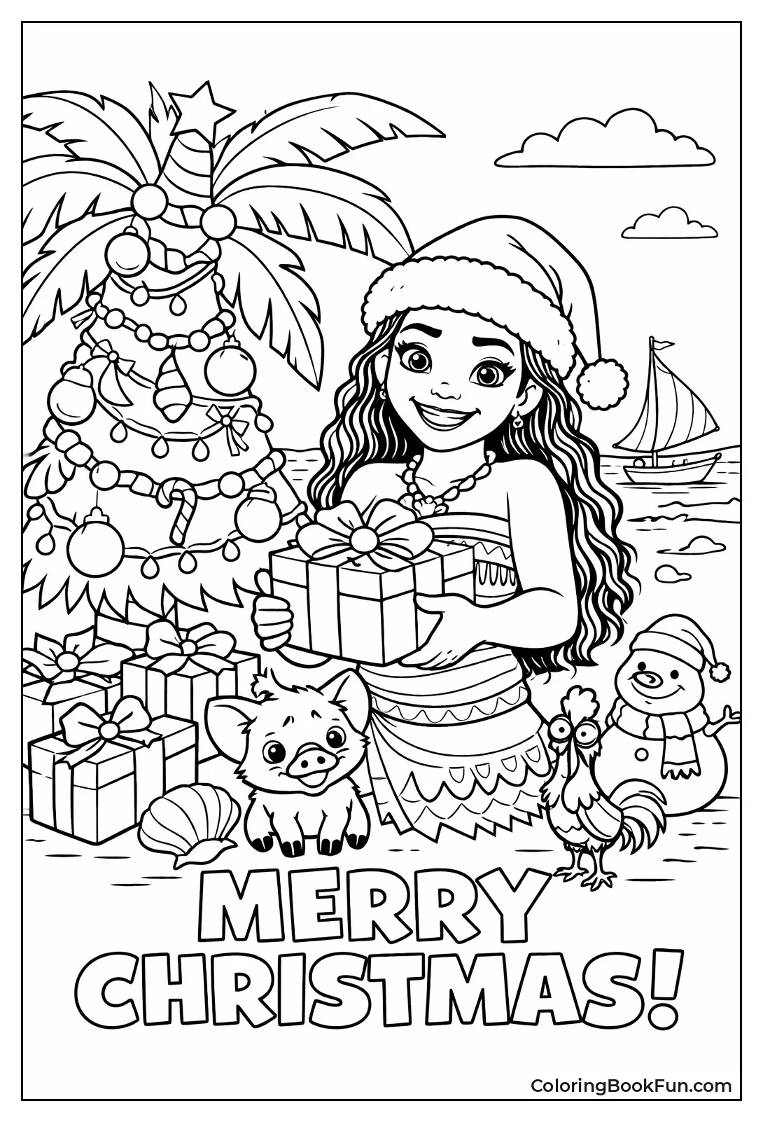 Christmas Moana Wears Santa Hat