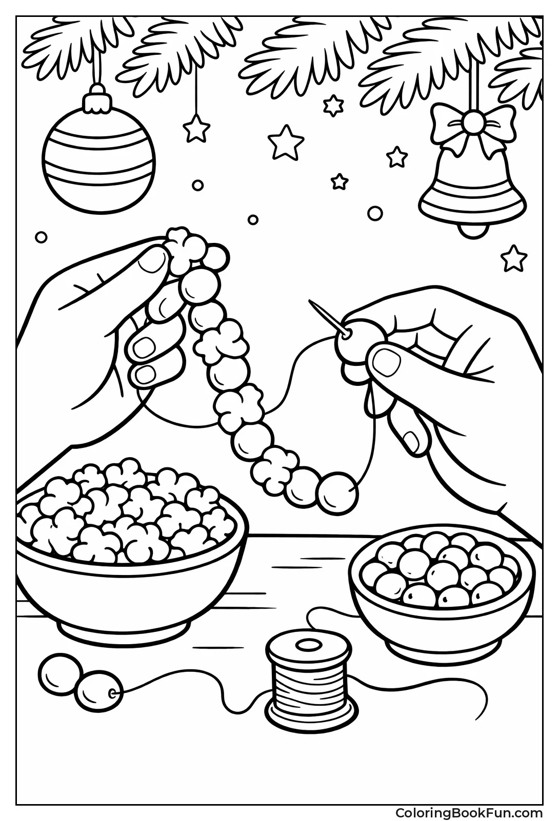 Hands Stringing Popcorn Garland
