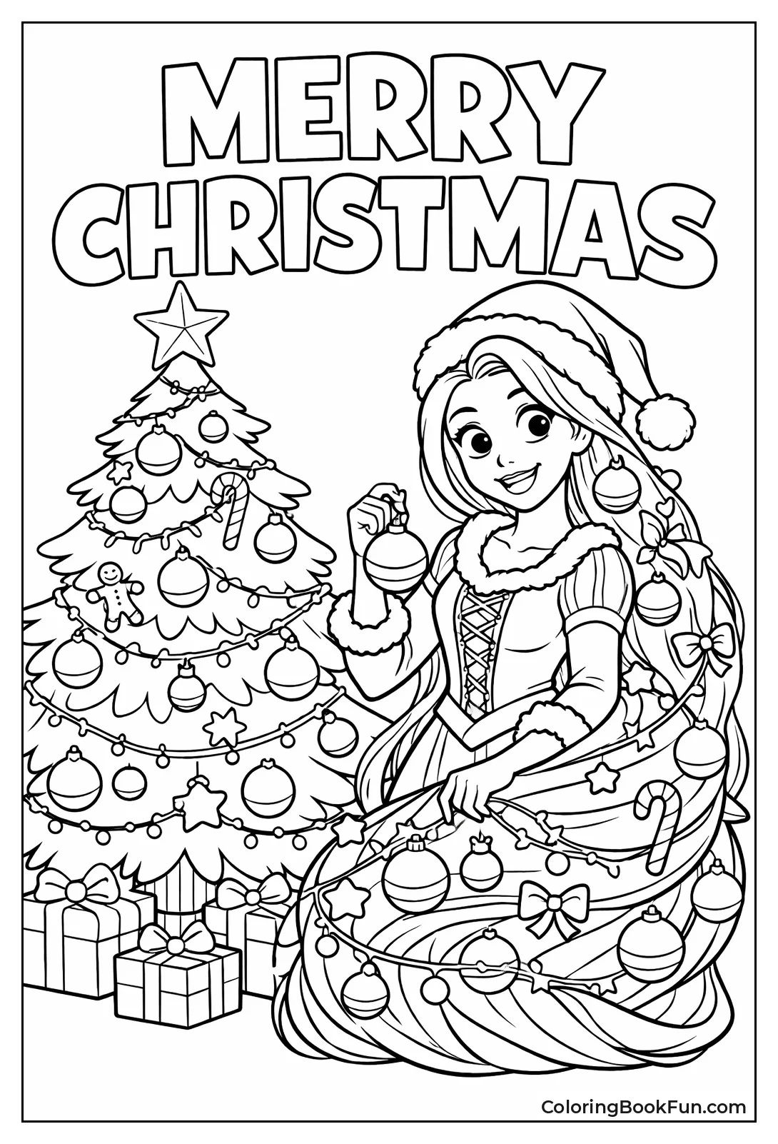 Christmas Rapunzel Wears Santa Hat