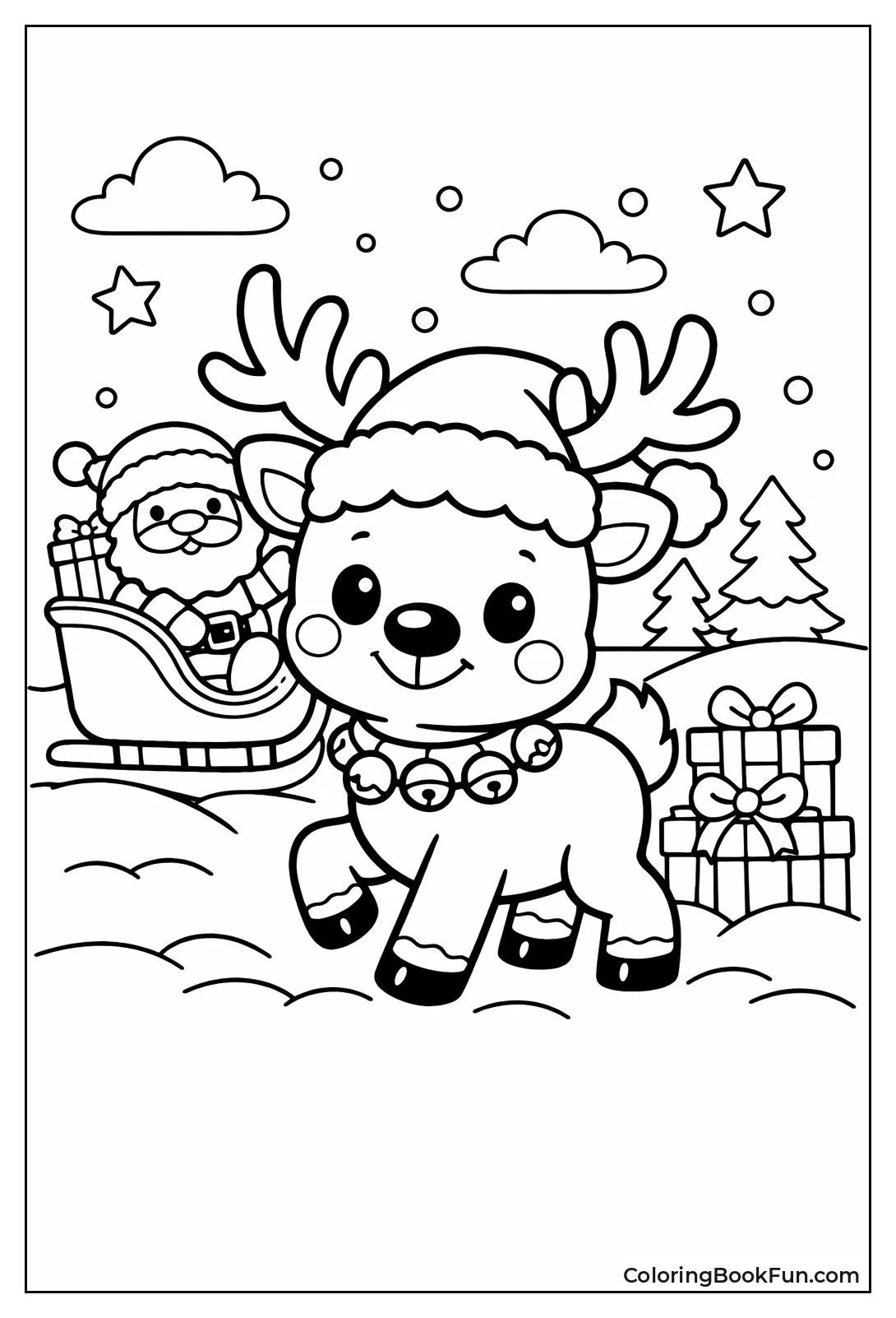 Cartoon Reindeer with Santa Hat