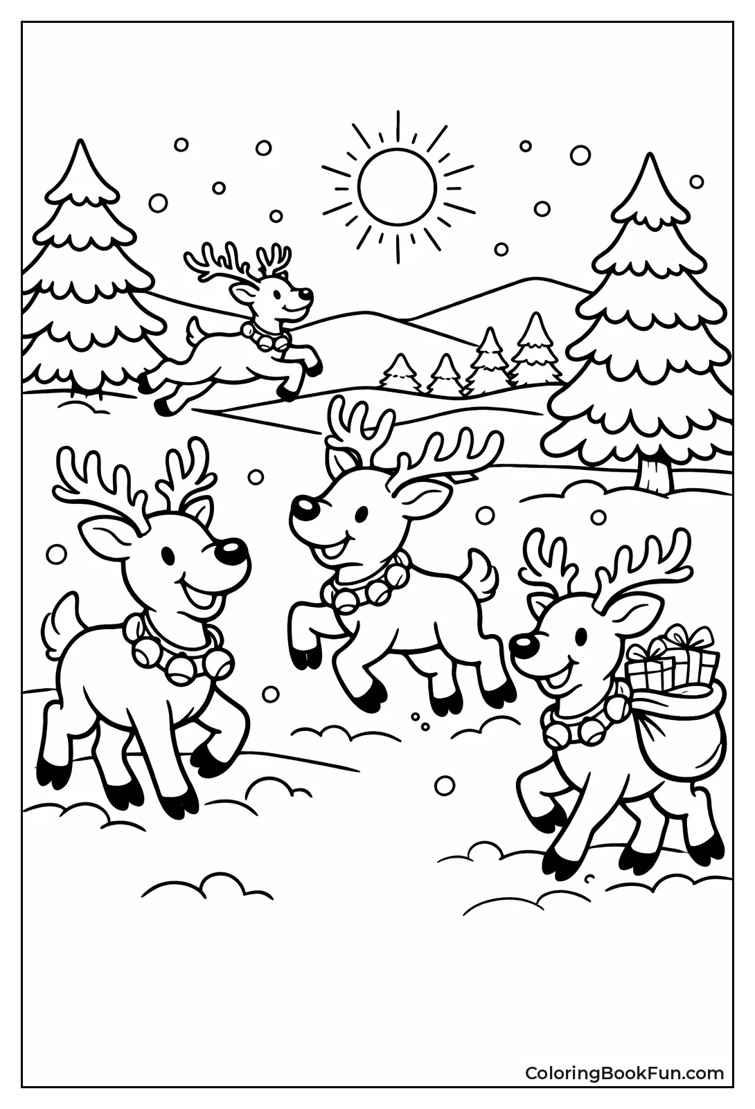 Reindeer Frolicking in Snowy Meadow
