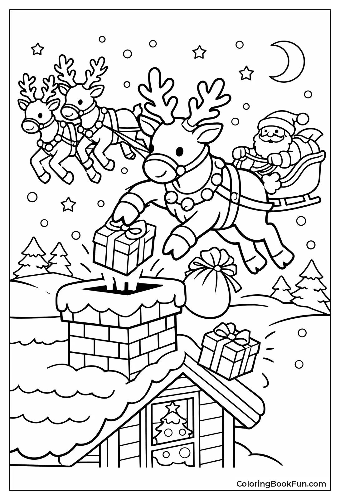 Reindeer Dropping Gifts down Chimney