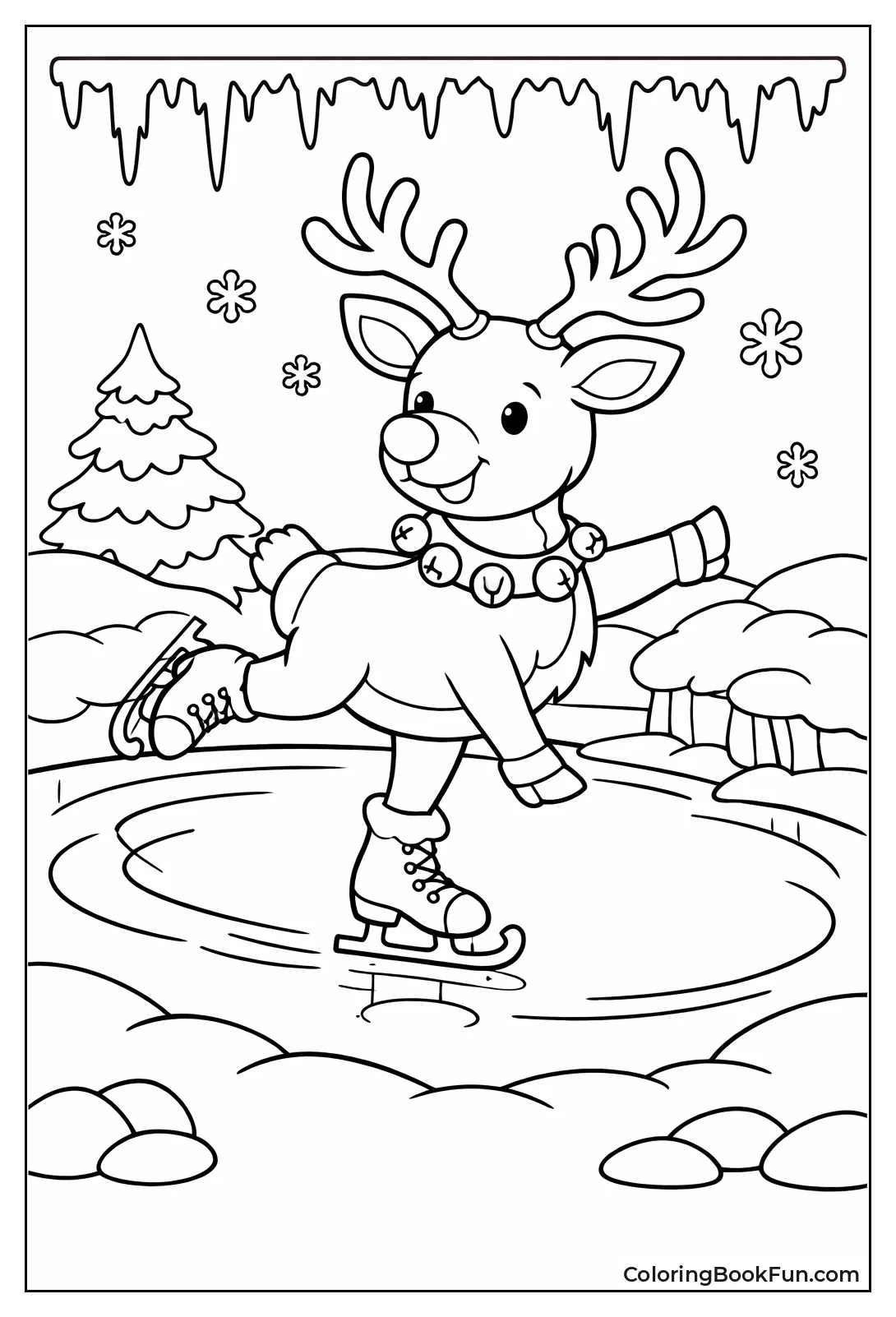 Reindeer Skating on Frozen Pond