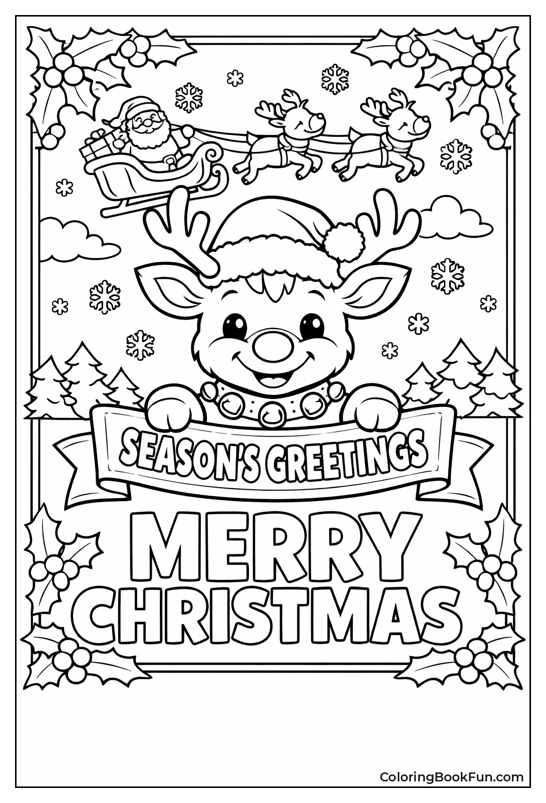 Reindeer Holding Merry Banner