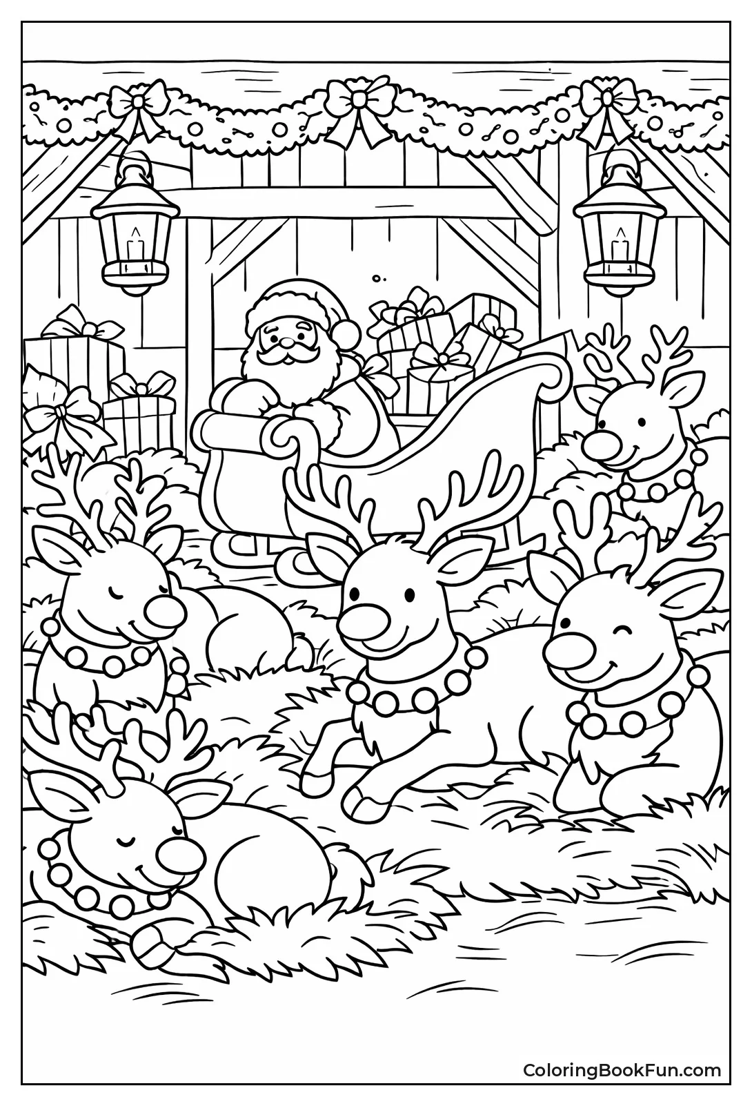 Reindeer Family in Cozy Barn